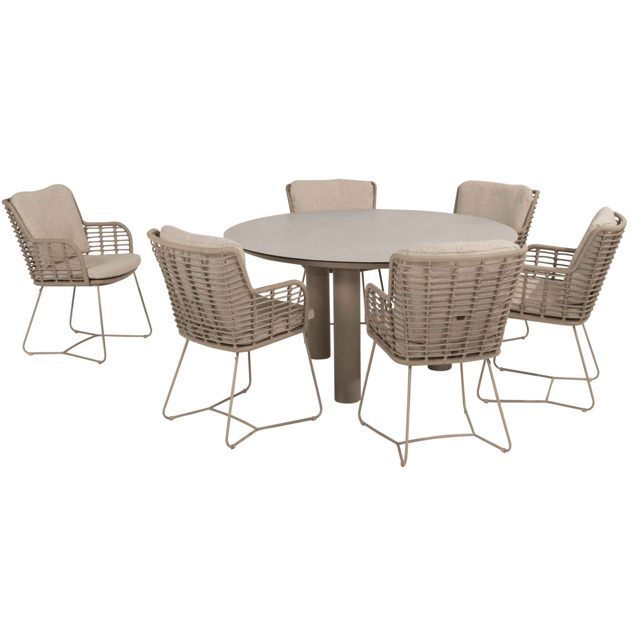 Donato Fabrice dining tuinset 7 delig 160 cm rond keramiek latte 4 Seasons Outdoor