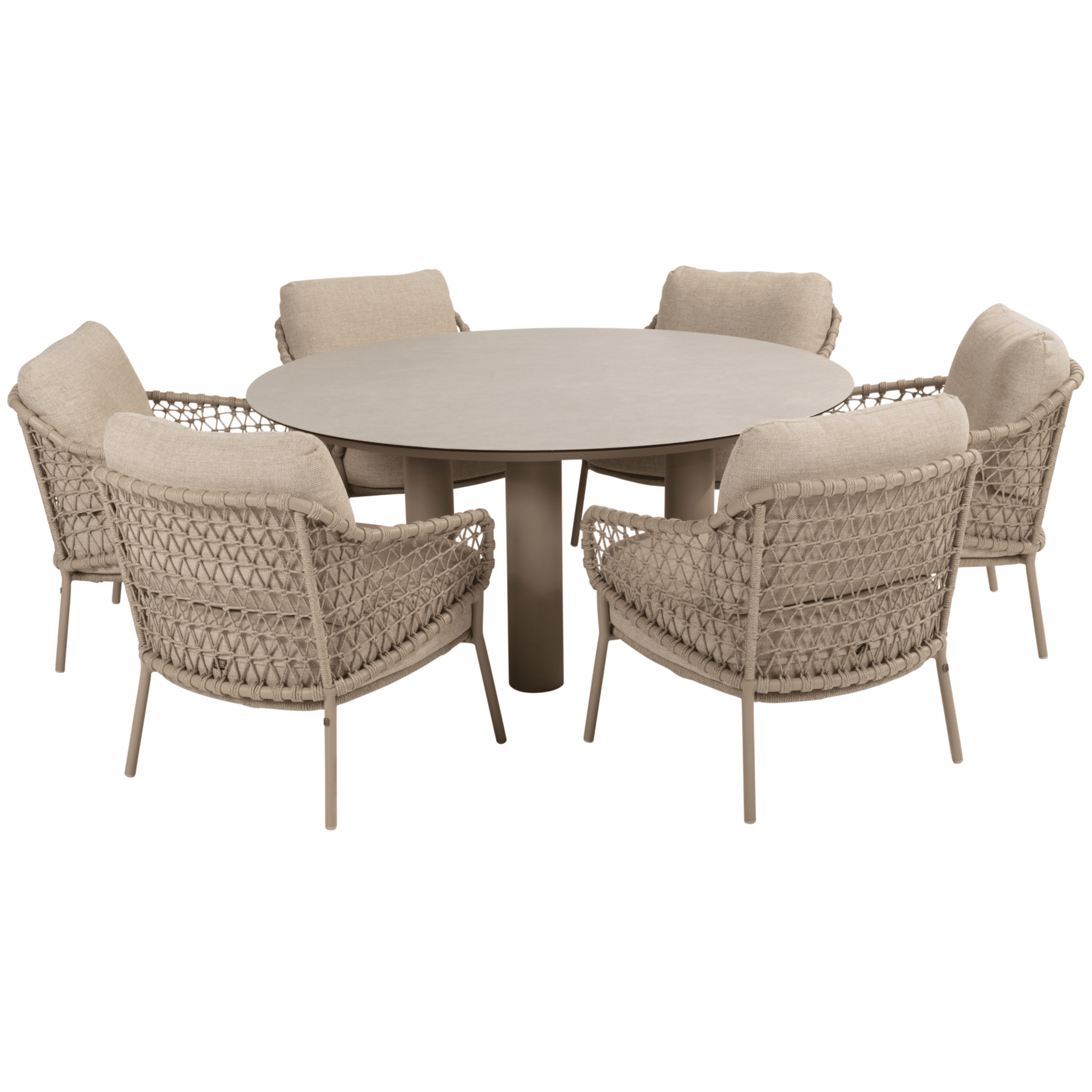 Donato Sardinia low dining set 7 delig 160 cm rond keramiek latte 4 Seasons Outdoor