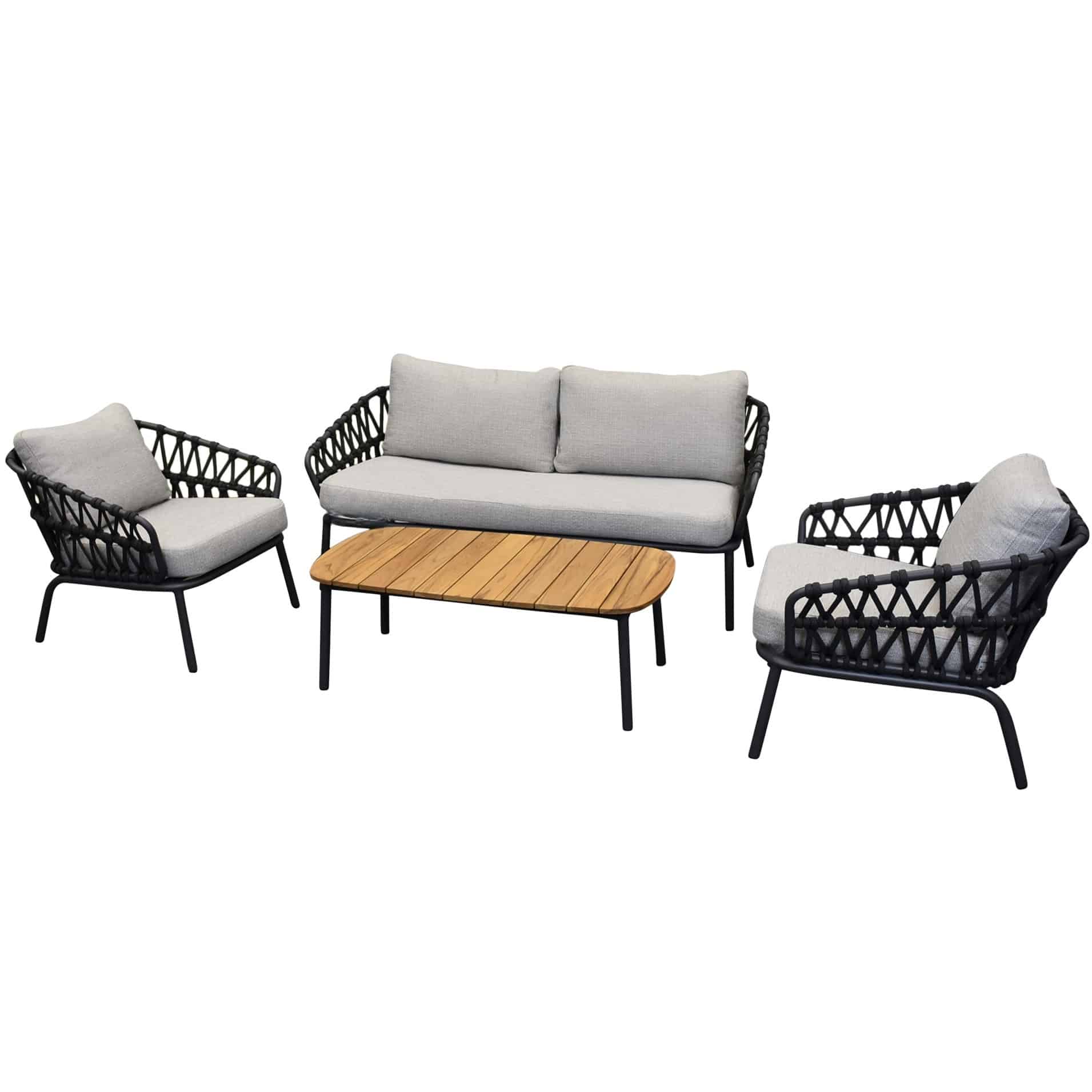 Elegant stoel bank loungeset 4 delig antraciet rope