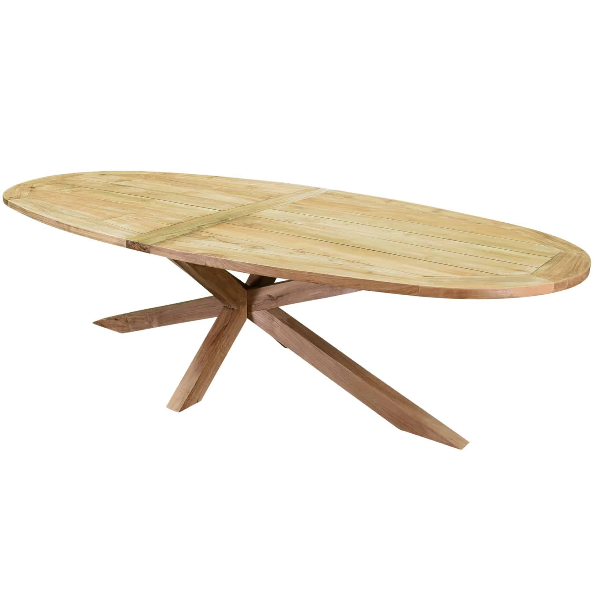 Ellips dining tuintafel 280x130xH76 cm met kruispoot teak