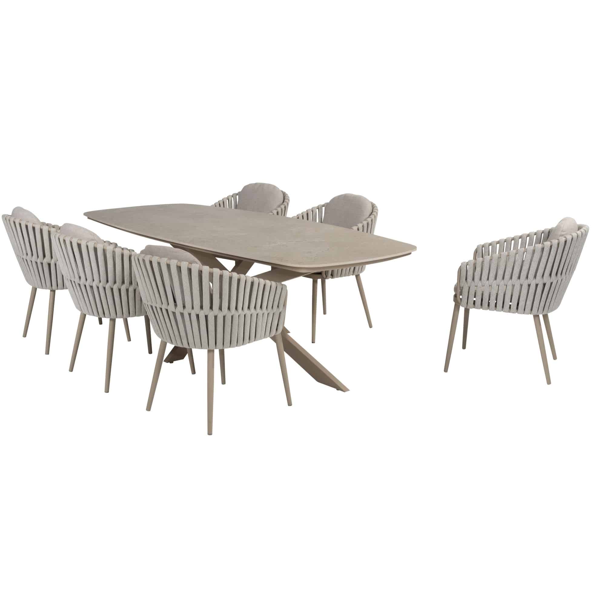 Eva Prado dining tuinset 240x105xH75 cm 7 delig latte met keramisch deens ovaal blad Taste 4SO