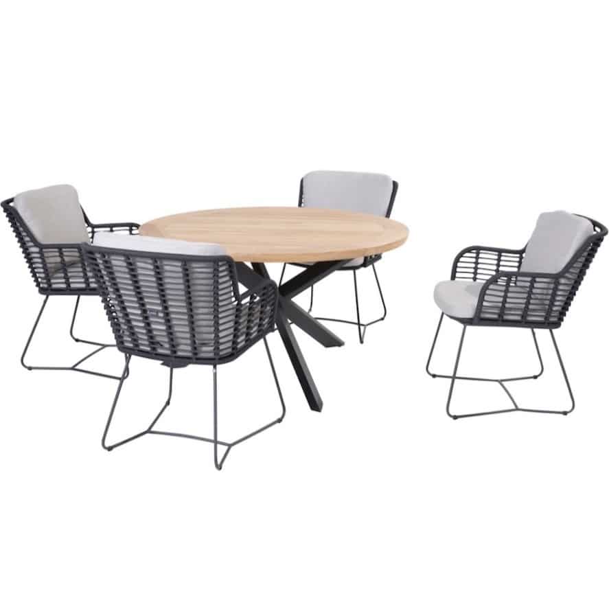 Fabrice Prado dining tuinset teak 130xH75 cm rond 5 delig antraciet 4 Seasons Outdoor