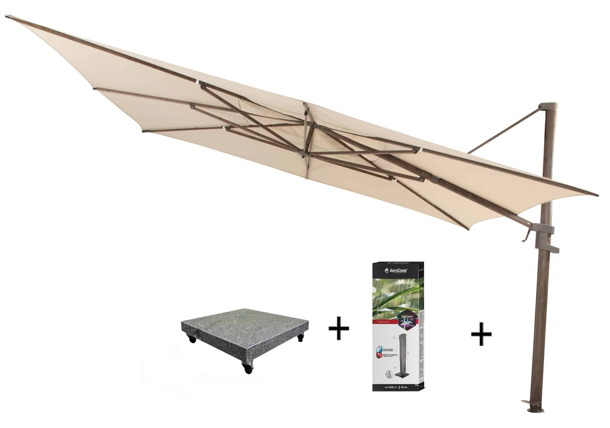 Finca zweefparasol 400x300 cm wenge frame beach 4 Seasons Outdoor met 120 KG voet en hoes
