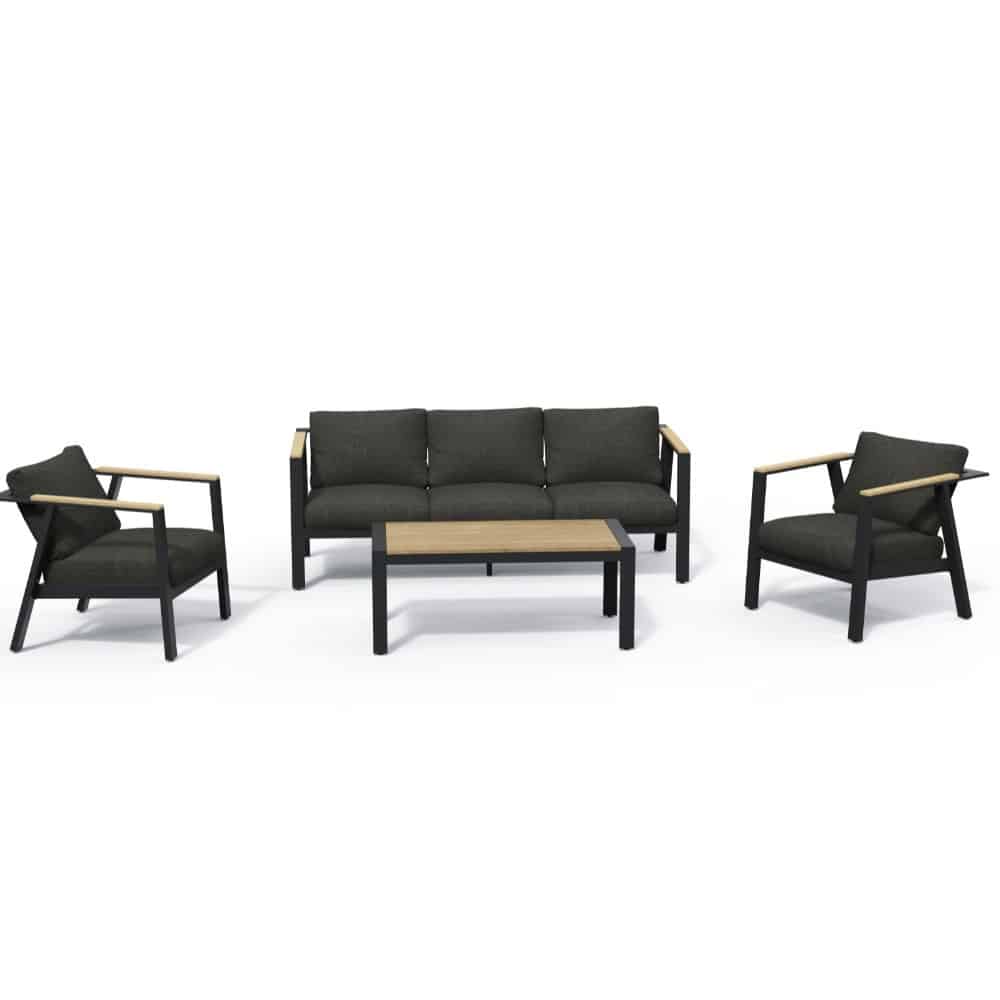 Gerona stoel-bank loungeset 4-delig | aluminium + teakhout | antraciet