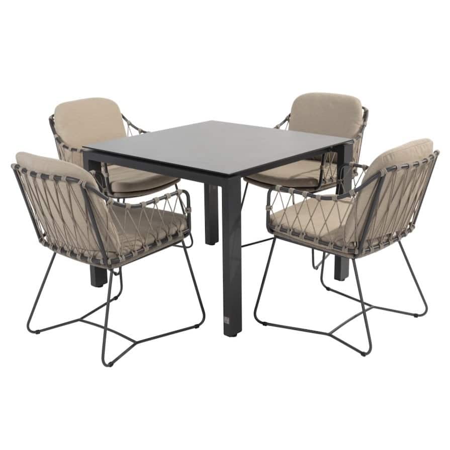 Goa Prego dining tuinset 95x95xH75 cm 5 delig HPL slate antraciet taupe Taste 4SO