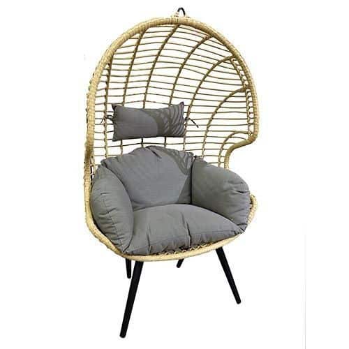Hangstoel Ovaal Bungy Naturel met Grijze kussens op poten - Own