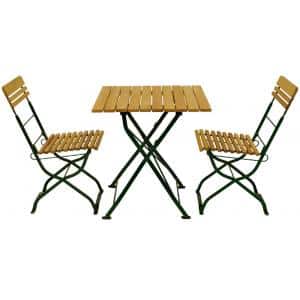 Hardhouten Bistroset 70 x 70 cm met groen metalen frame