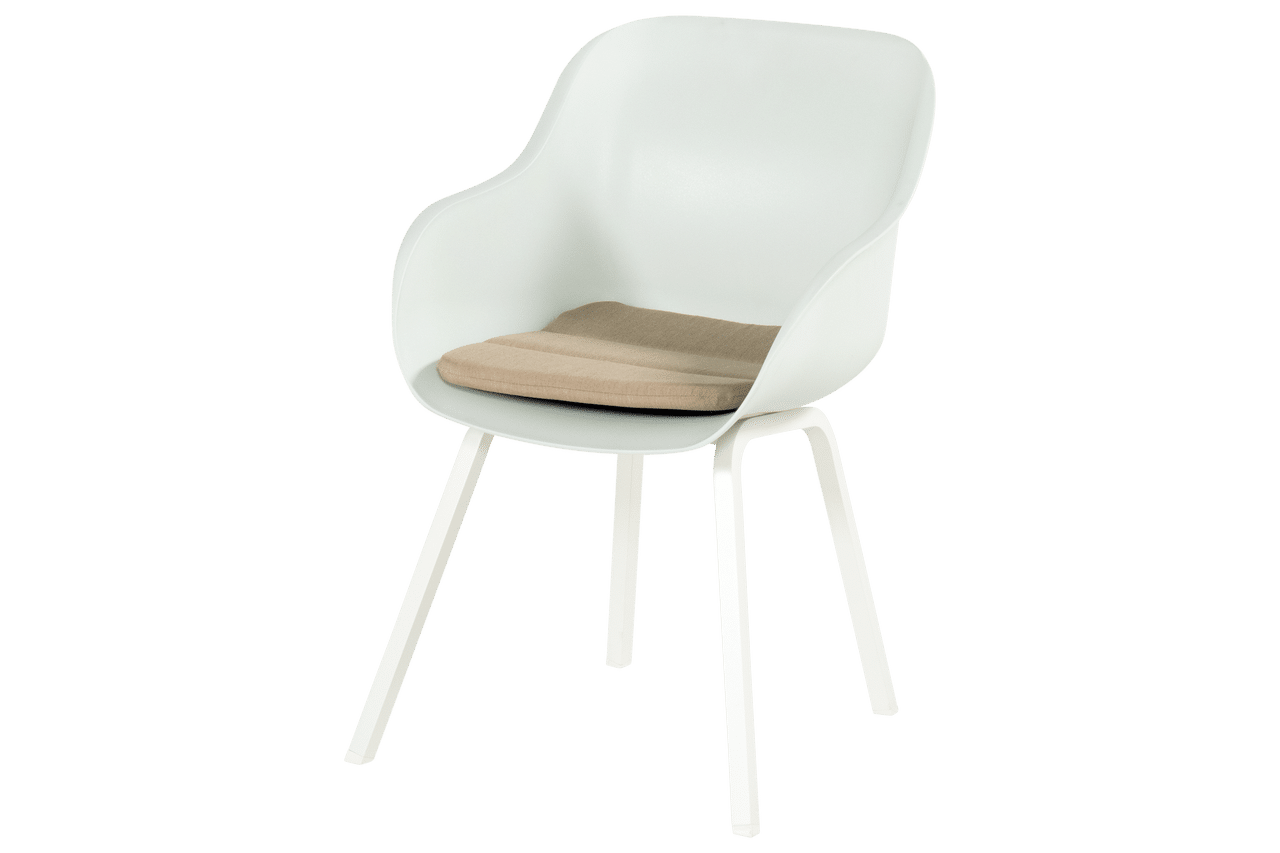 Hartman Le Soleil Element dining stoel wit frame kuip cotton White met taupe kussen