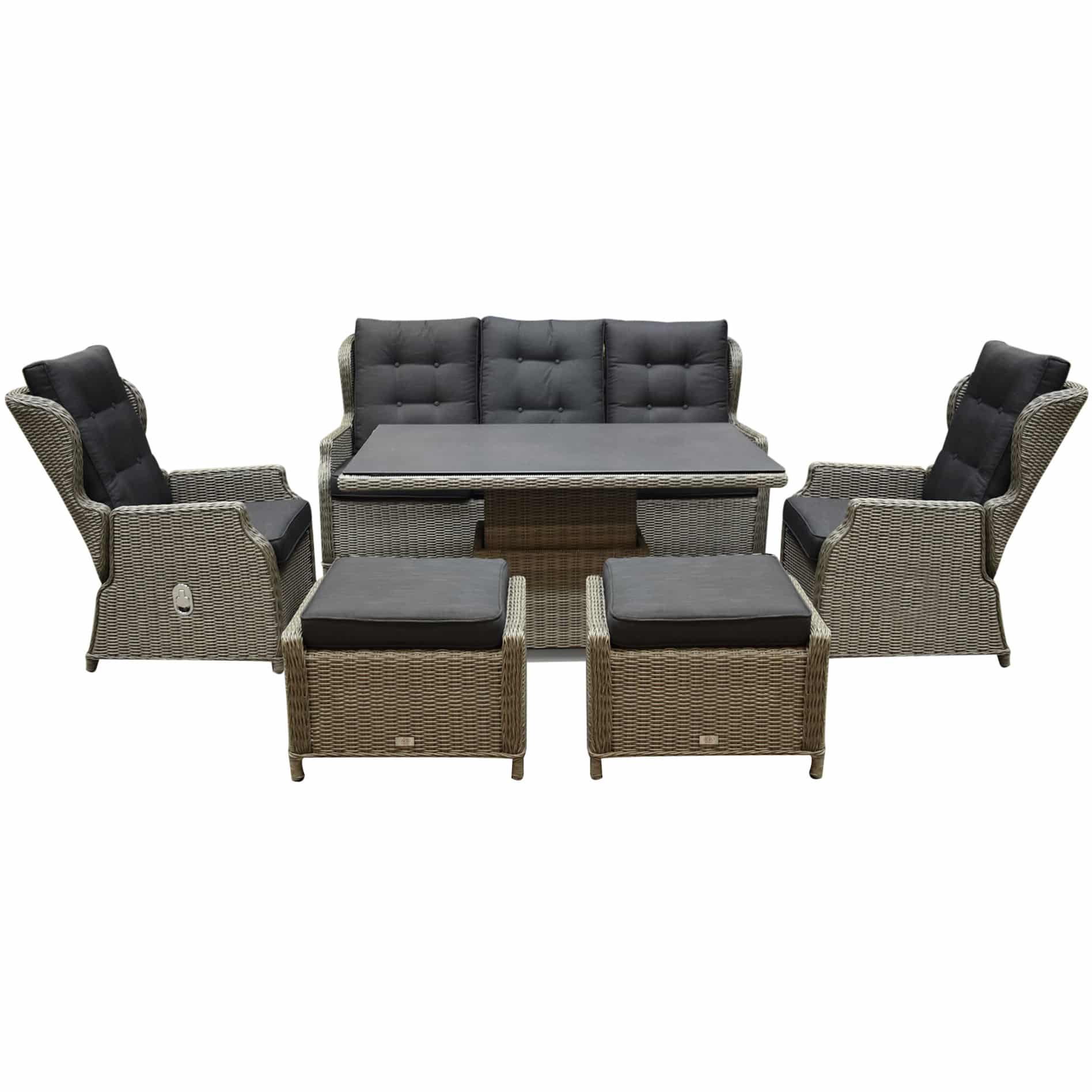 Ibiza XL stoel bank dining loungeset 6 delig grijs met verstelbare tafel