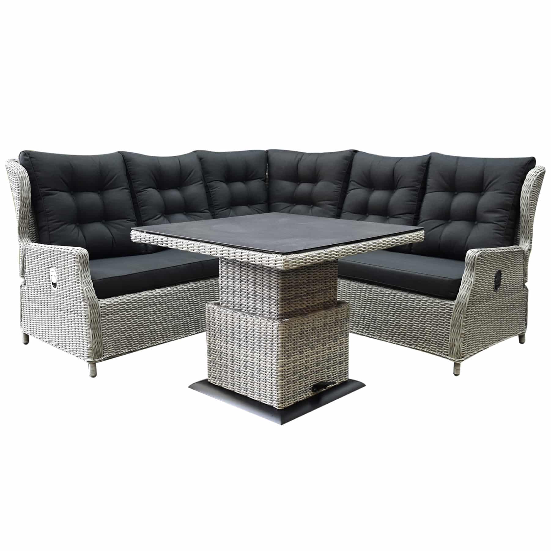 Ibiza dining verstelbare hoek loungeset 4 delig wit grijs met verstelbare tafel vierkant