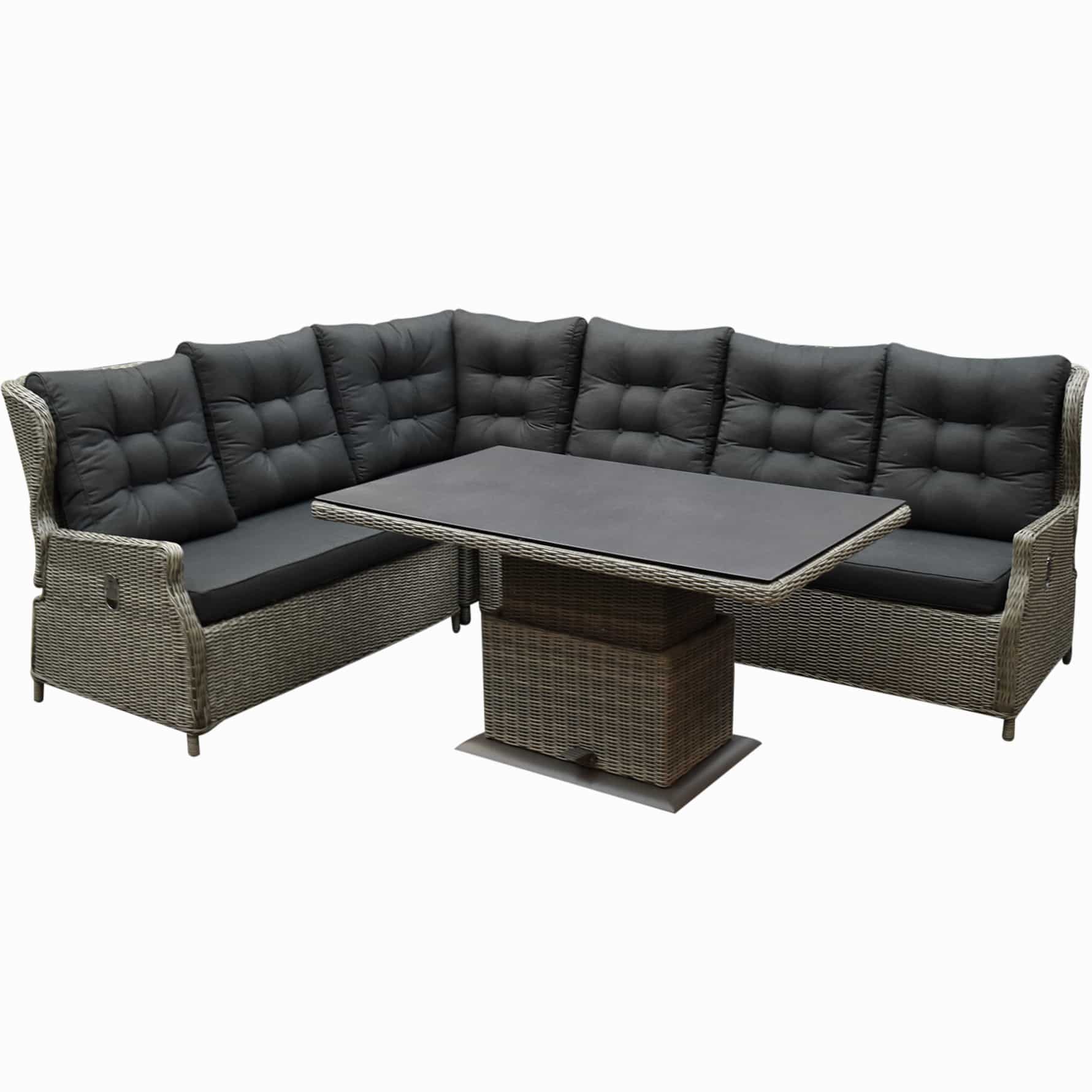 Ibiza dining verstelbare hoek loungeset 5 delig grijs met verstelbare tafel