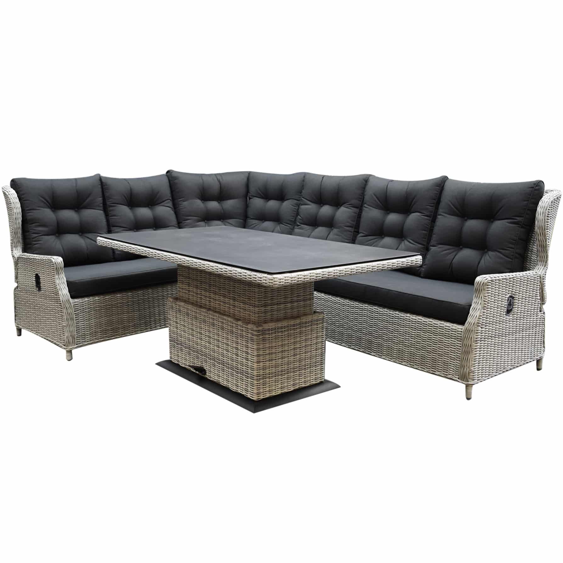 Ibiza dining verstelbare hoek loungeset 5 delig wit grijs met verstelbare tafel