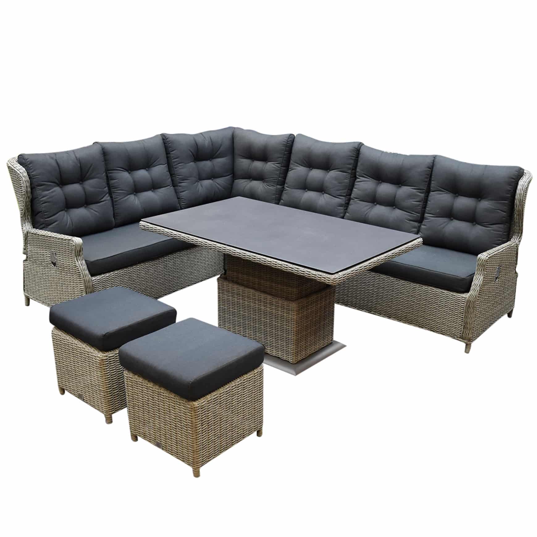 Ibiza dining verstelbare hoek loungeset 7 delig grijs met verstelbare tafel