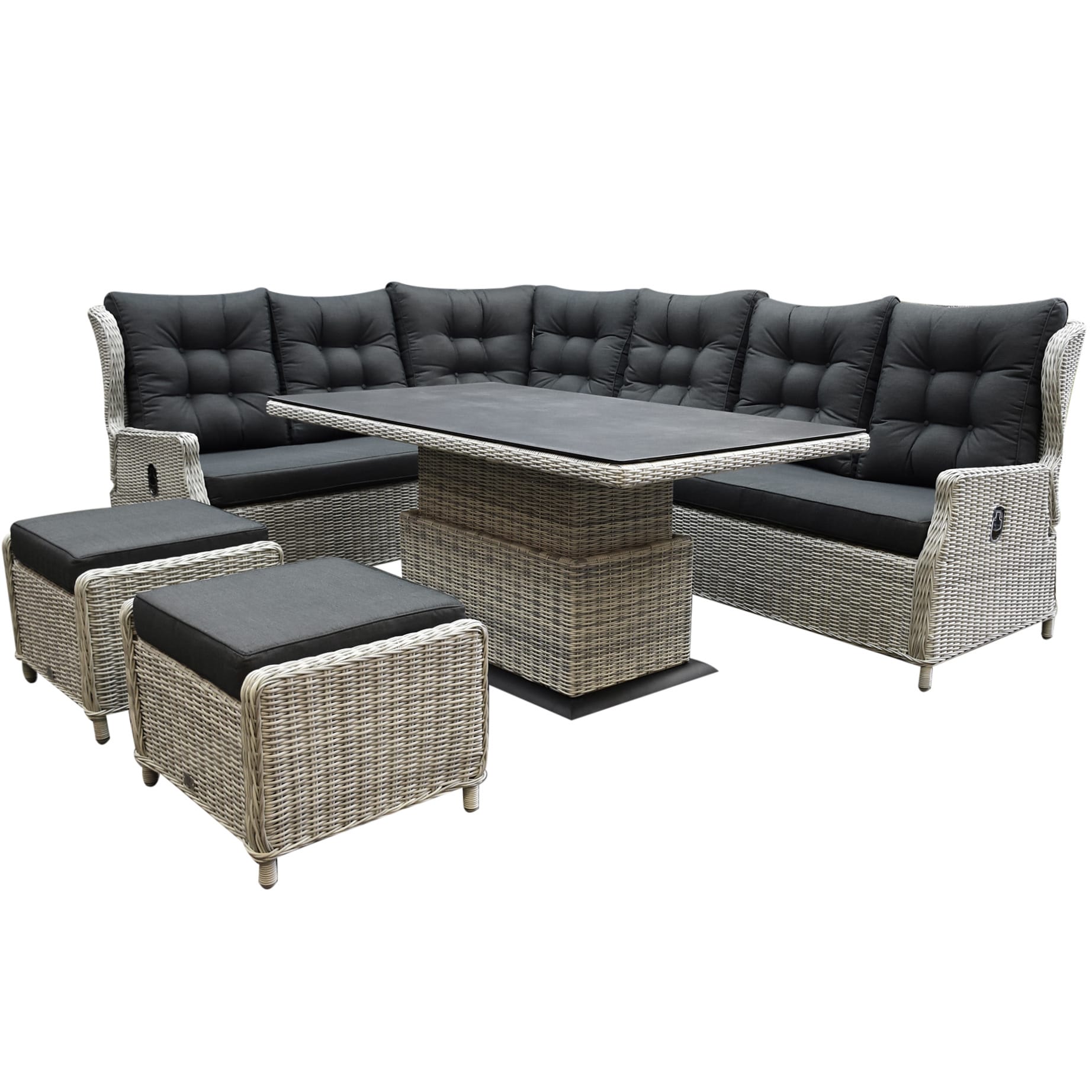 Ibiza dining verstelbare hoek loungeset 7 delig wit grijs met verstelbare tafel