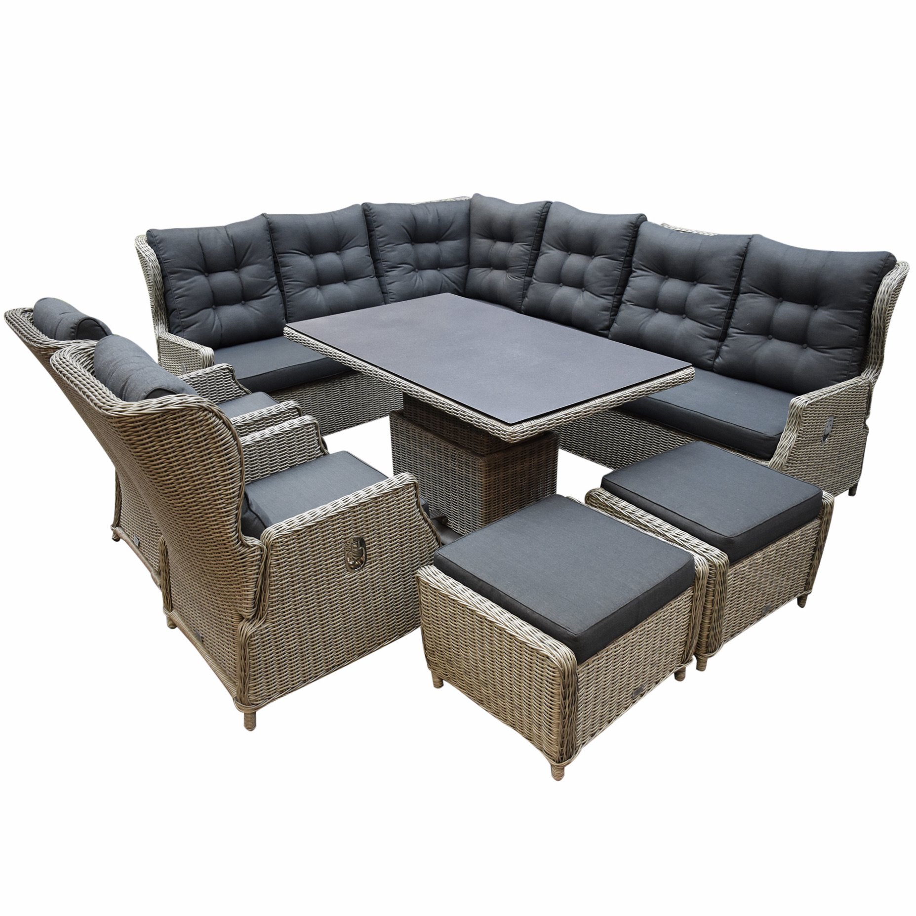 Ibiza dining verstelbare hoek loungeset 9 delig grijs met verstelbare tafel