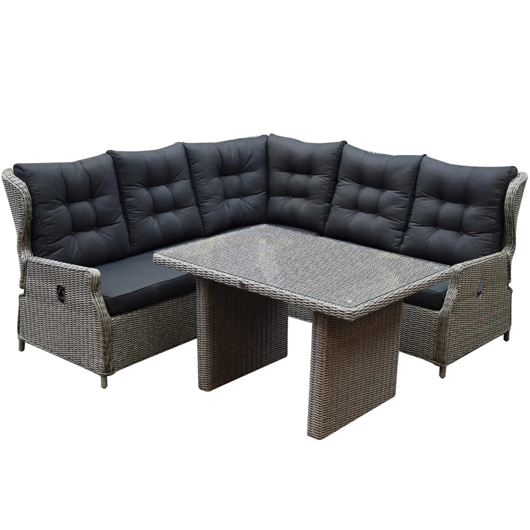 Ibiza hoek dining loungeset 4-delig verstelbaar grijs 120 cm tafel