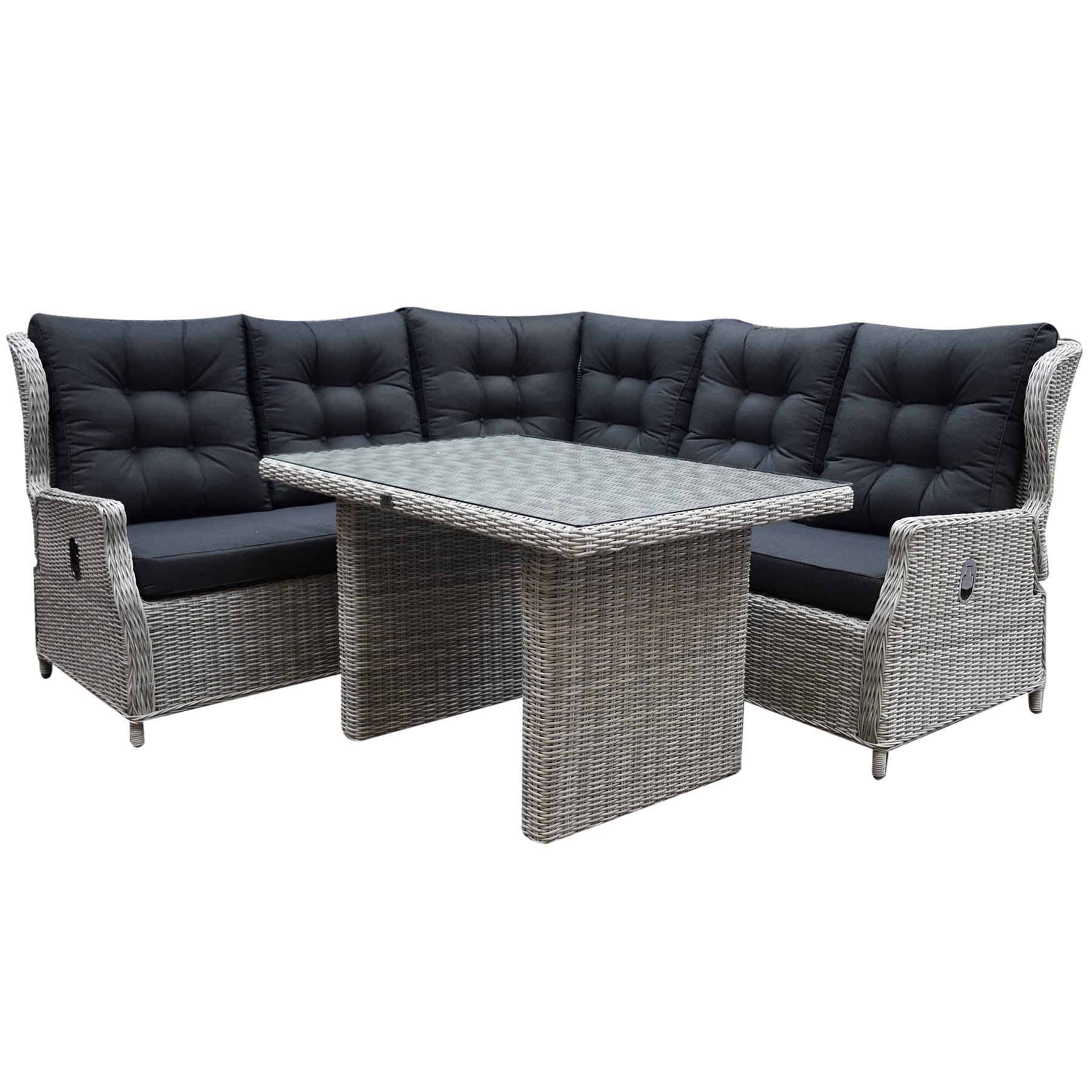 Ibiza hoek dining loungeset 4-delig verstelbaar wit grijs 120cm tafel