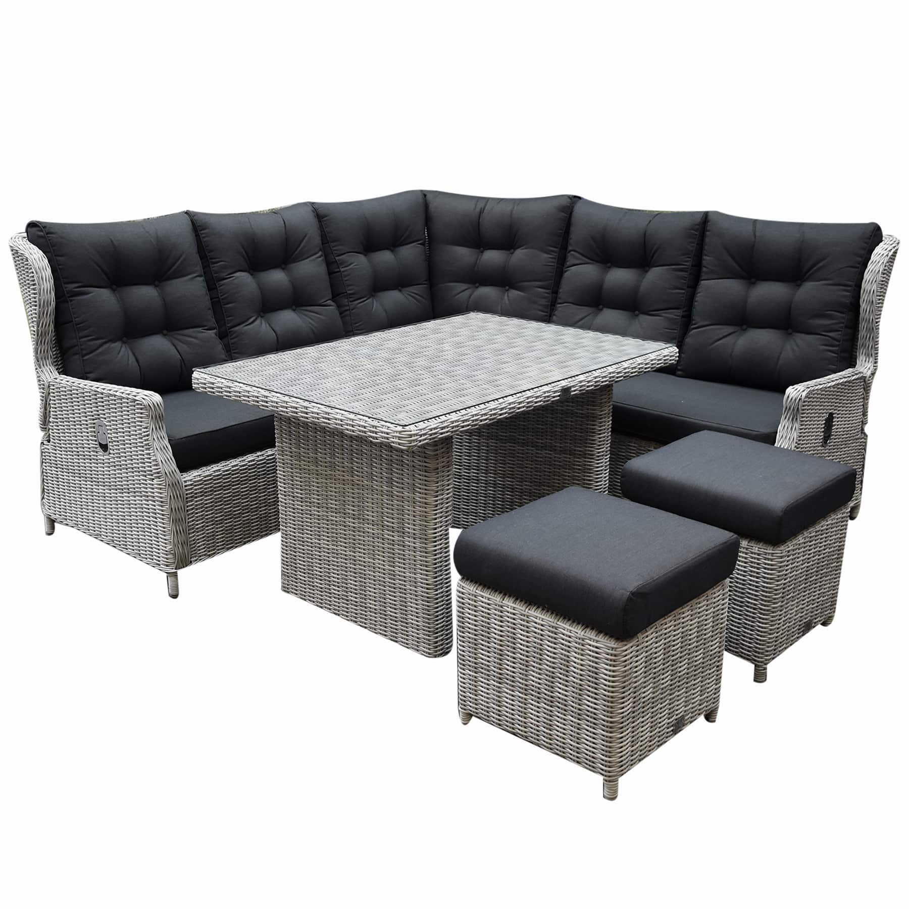 Ibiza hoek dining loungeset 6-delig verstelbaar wit grijs