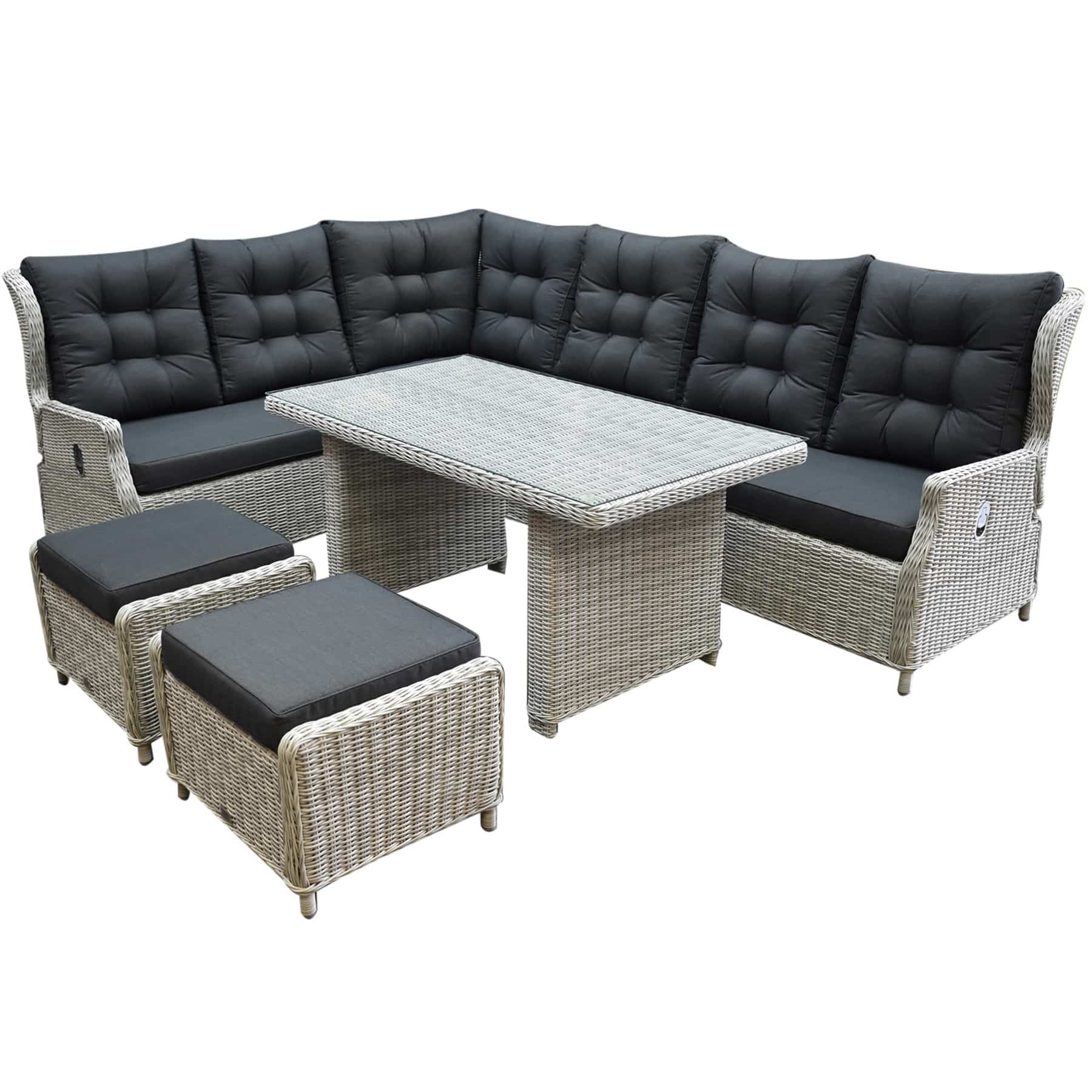 Ibiza hoek dining loungeset 7-delig verstelbaar wit-grijs