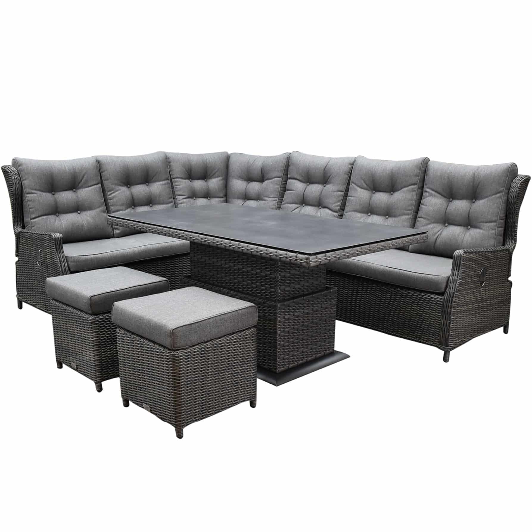 Ibiza premium dining verstelbare hoek loungeset 7 delig antraciet met verstelbare tafel