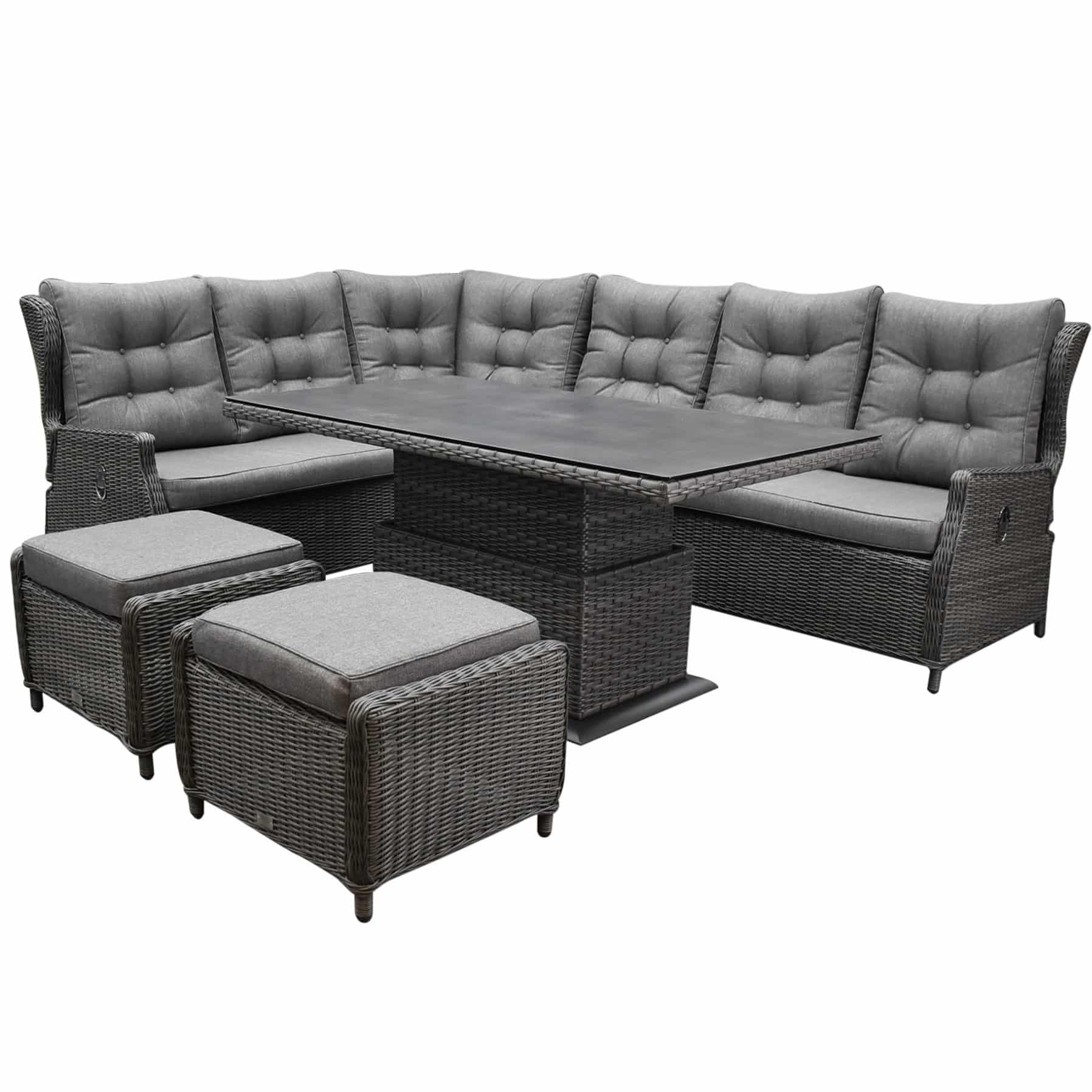 Ibiza premium dining verstelbare hoek loungeset 7 delig antraciet met verstelbare tafel