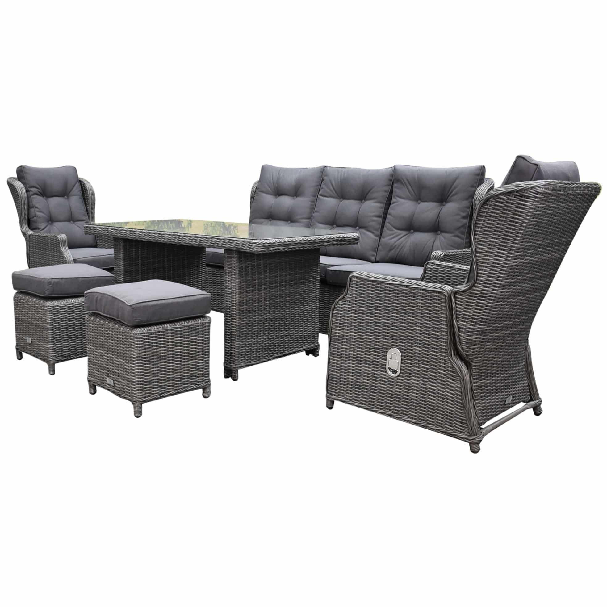 Ibiza xl stoel bank dining loungeset verstelbaar 6 delig antraciet