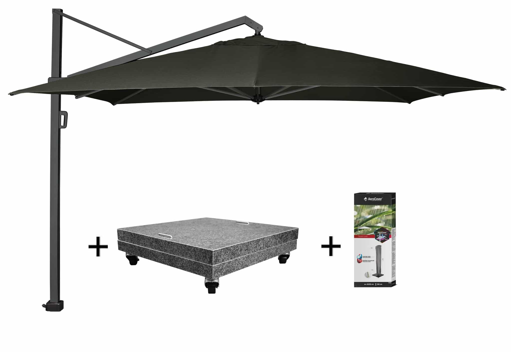 Icon zweefparasol 350x350 cm faded black met 150 KG voet en hoes