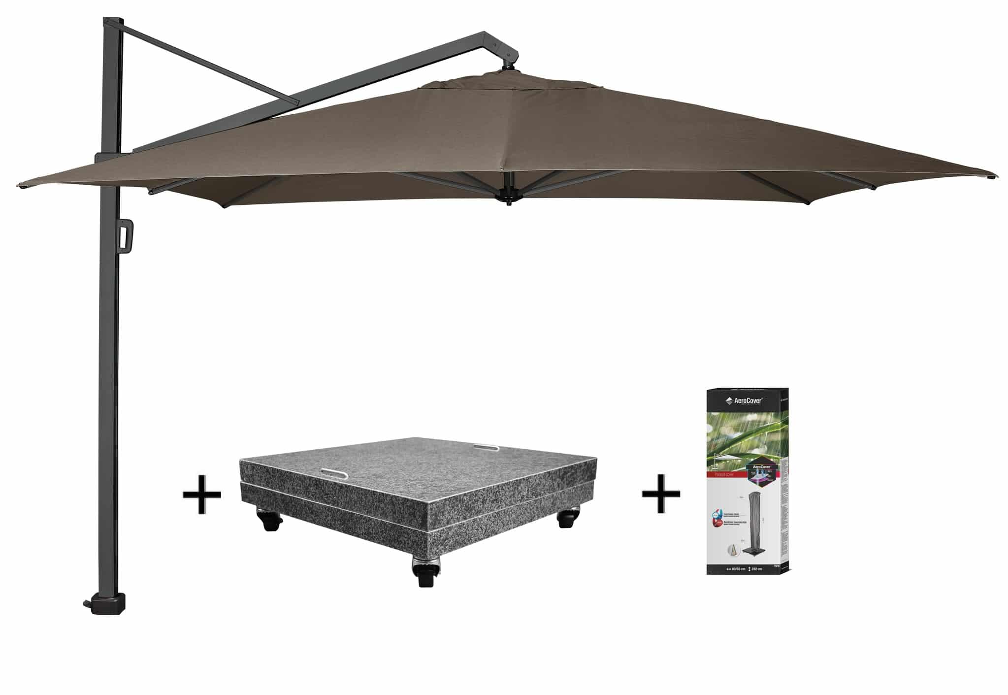 Icon zweefparasol 400x300 cm havanna met 150 KG voet en hoes