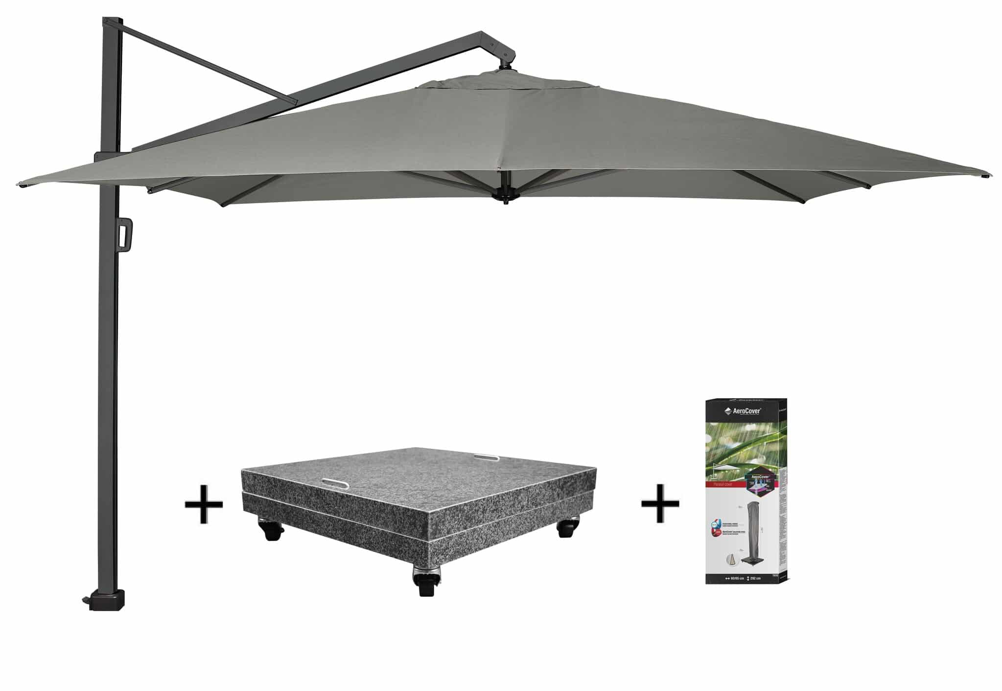 Icon zweefparasol 400x300 cm manhattan met 150 KG voet en hoes