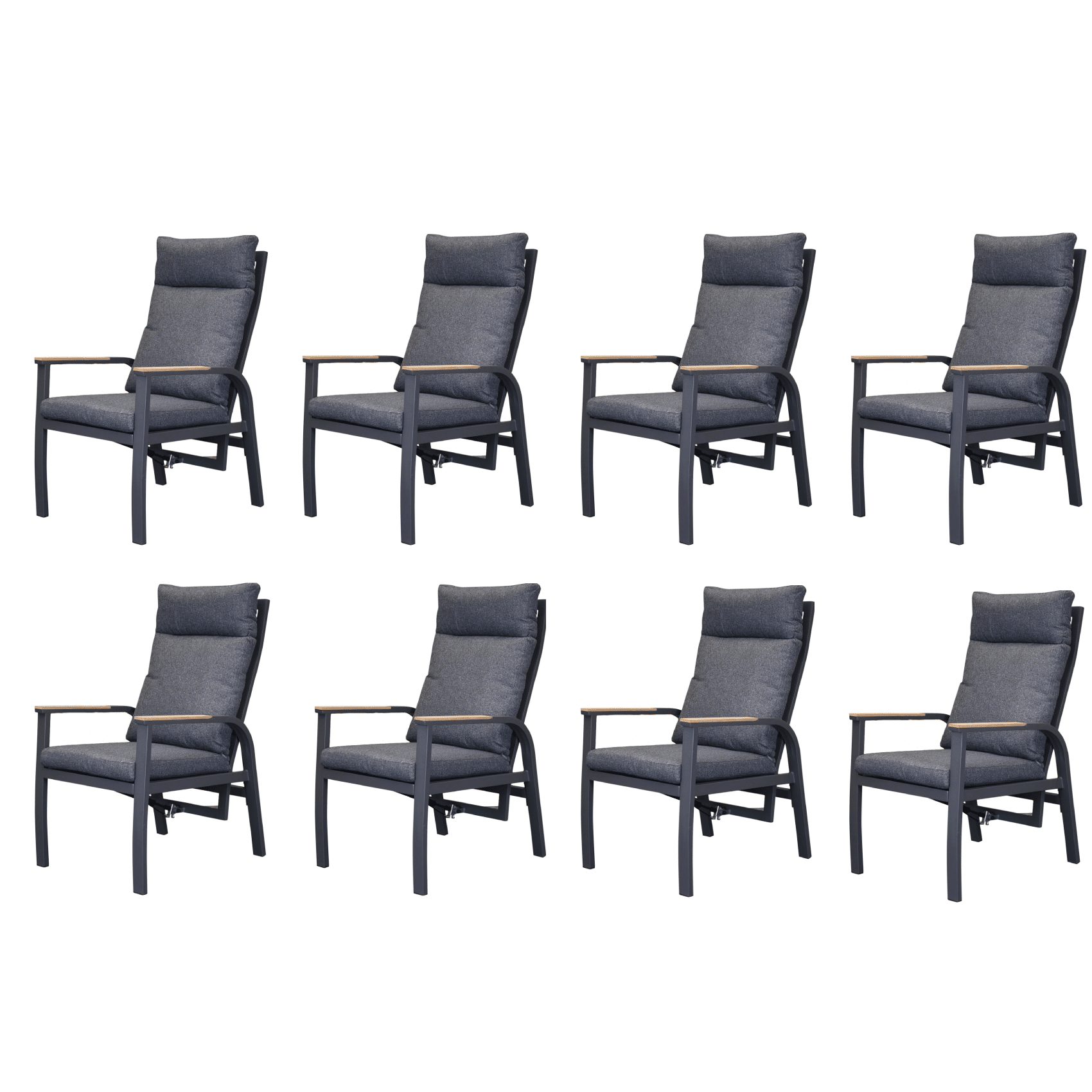 Kota dining tuinstoel verstelbaar antraciet aluminium set van 8