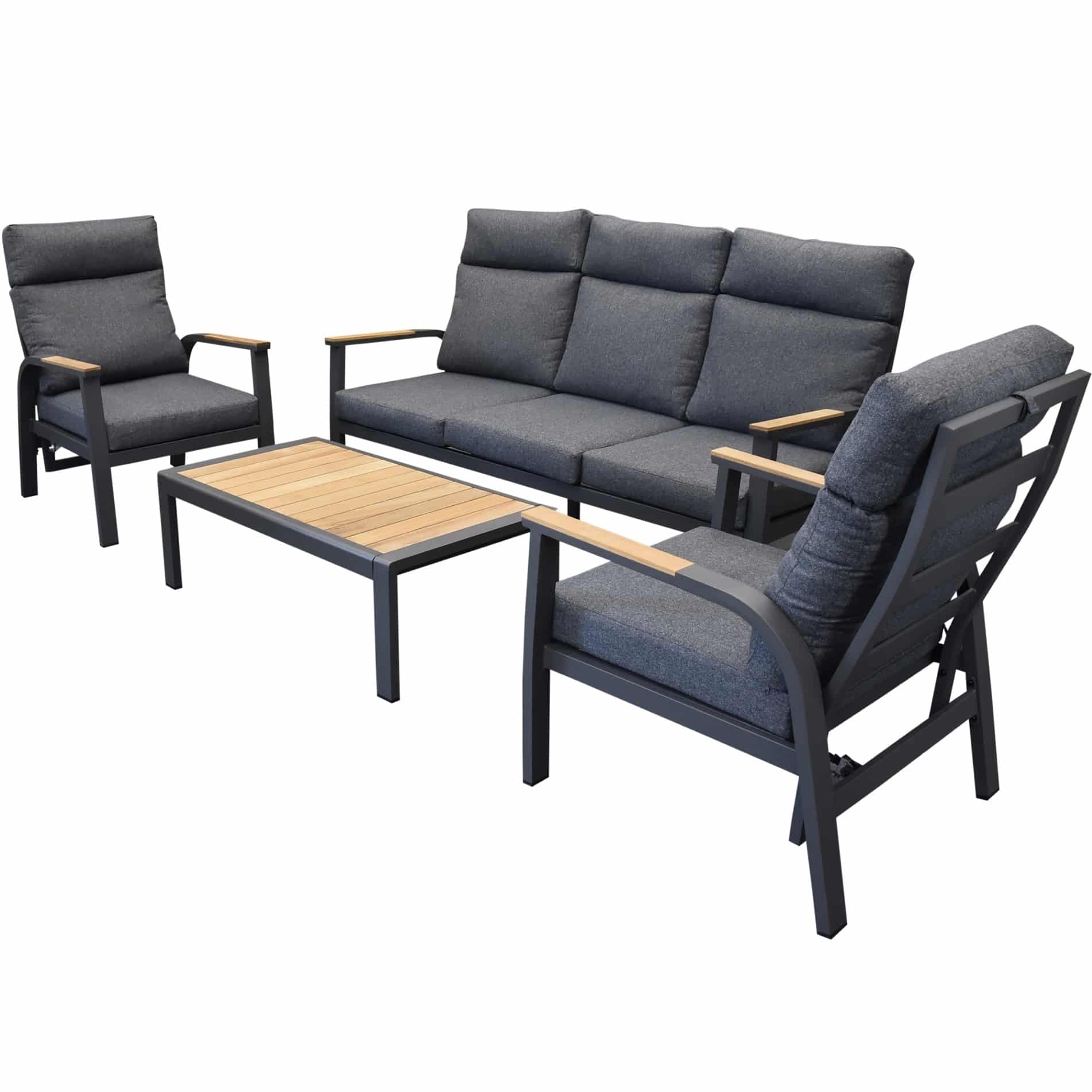 Kota stoel bank loungeset verstelbaar 4 delig antraciet aluminium