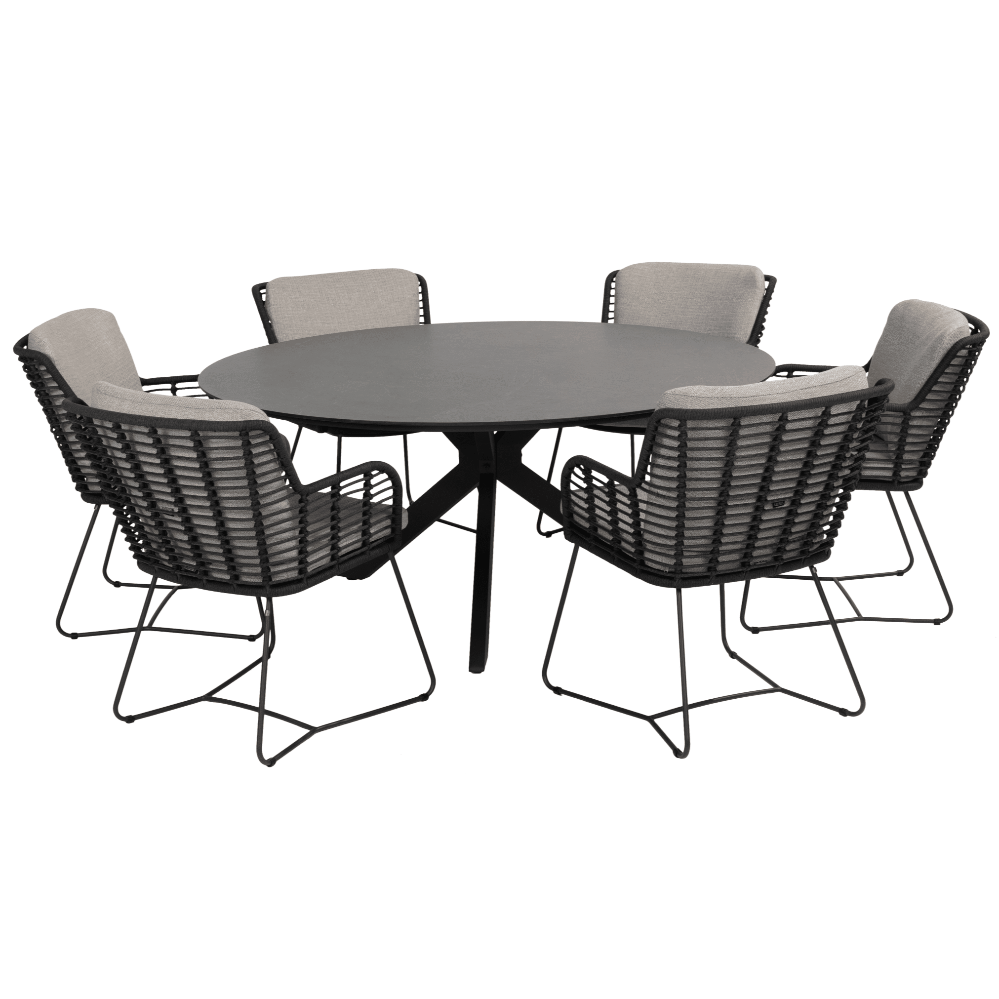 Locarno Fabrice dining tuinset 160 cm rond 7 delig HPL Antraciet 4 Seasons Outdoor