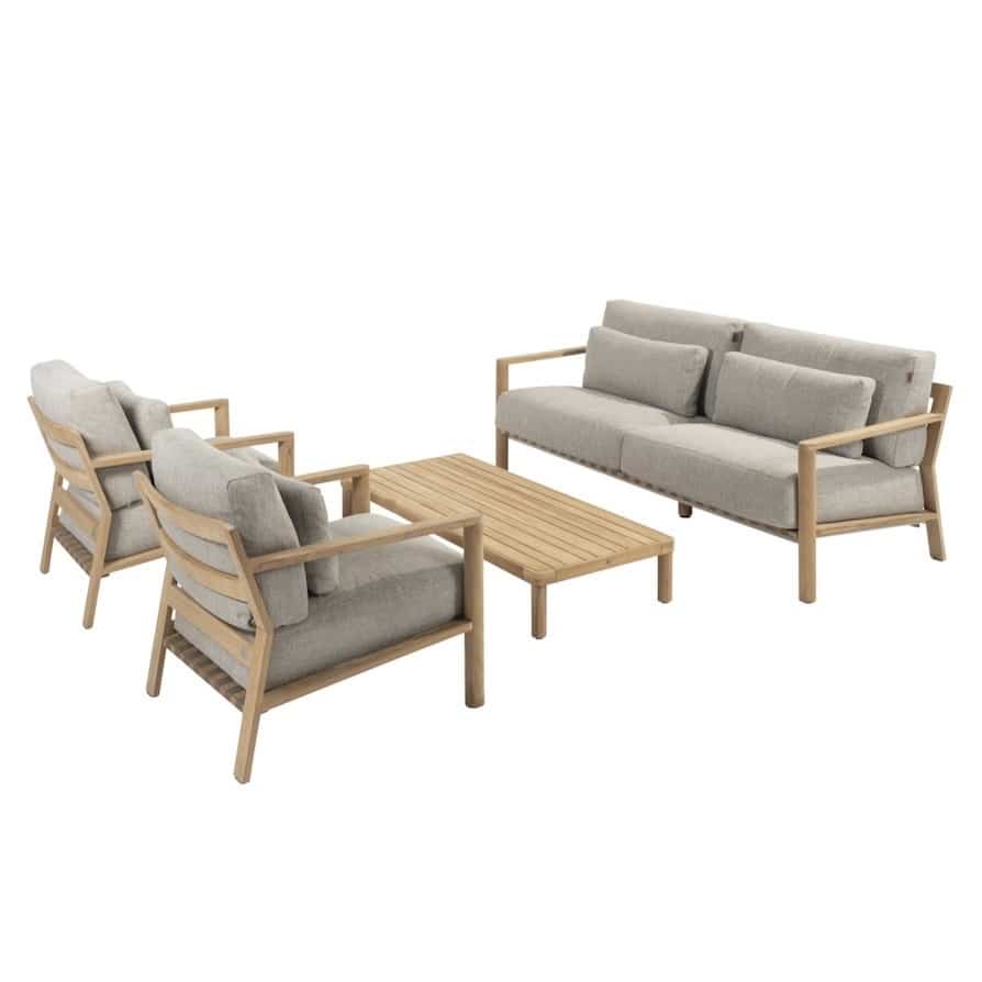 Lucas stoel bank loungeset 4 delig naturel teak 4 Seasons Outdoor