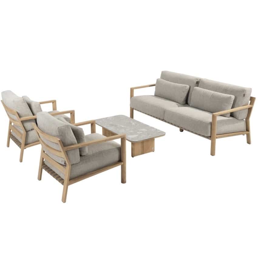 Lucas stoel bank loungeset 4 delig naturel teak keramiek 4 Seasons Outdoor