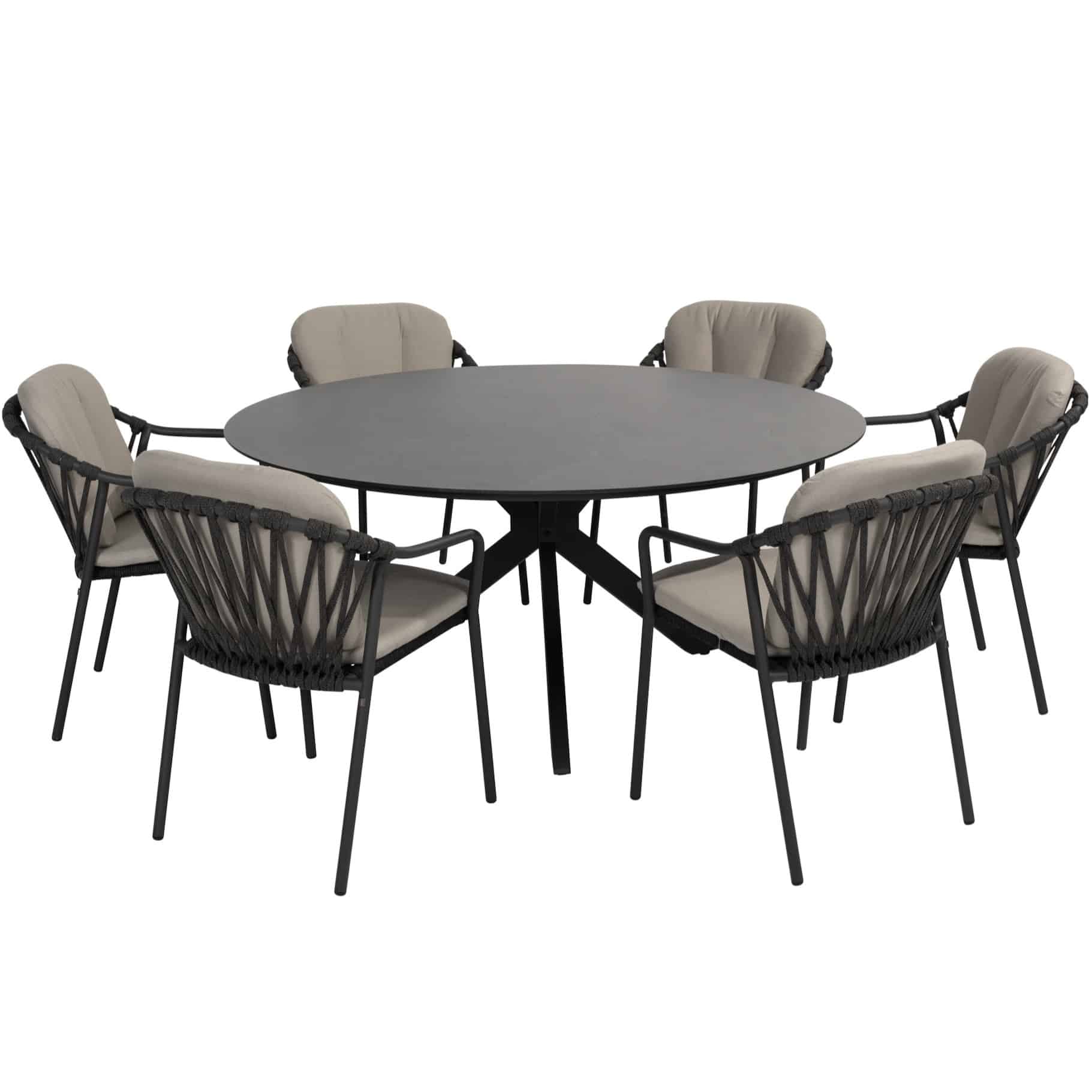 Manitoba Locarno dining tuinset 160 cm rond 7 delig HPL antraciet 4 Seasons Outdoor