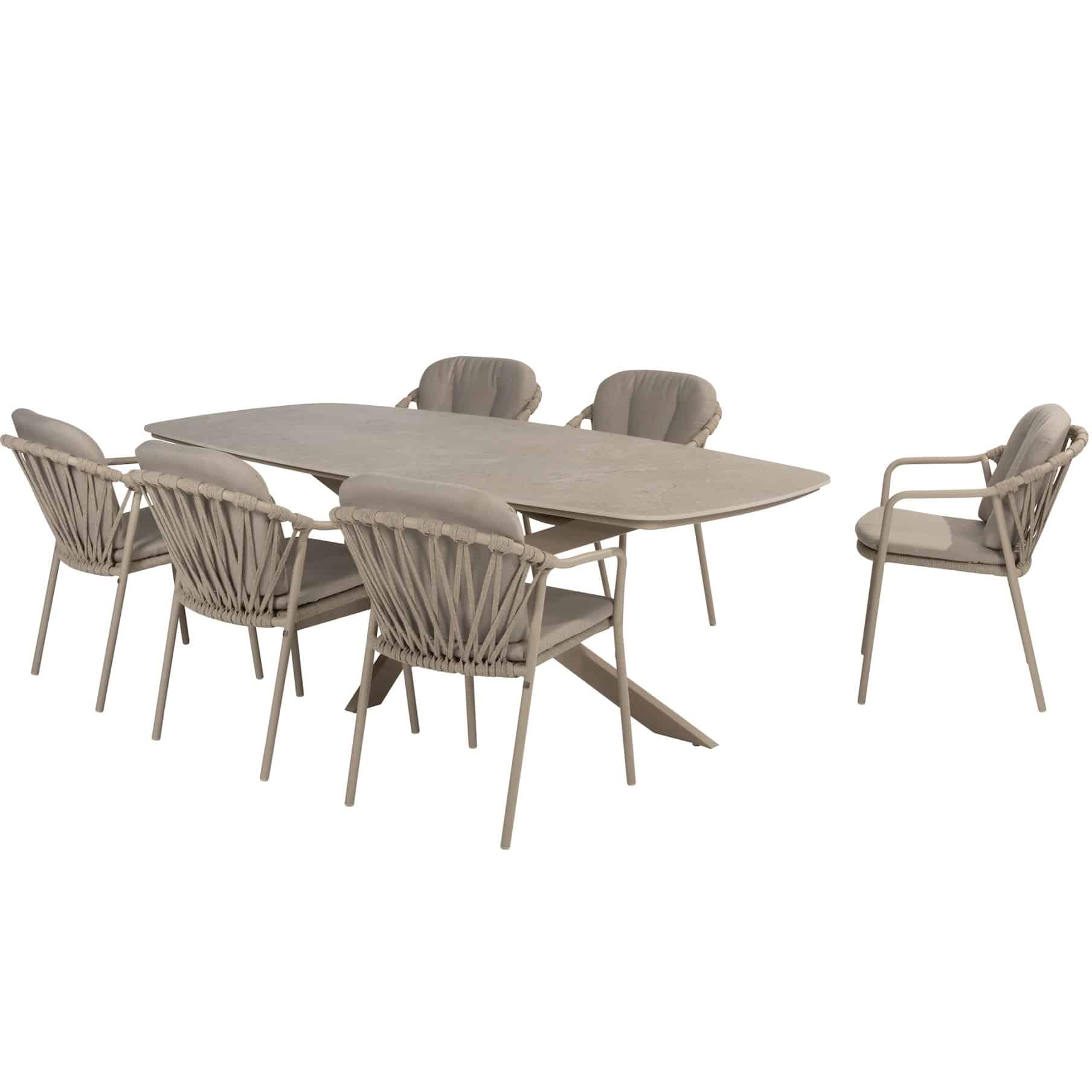 Manitoba Prado dining tuinset 240x105xH75 cm 7 delig latte met keramisch deens ovaal blad Taste 4SO