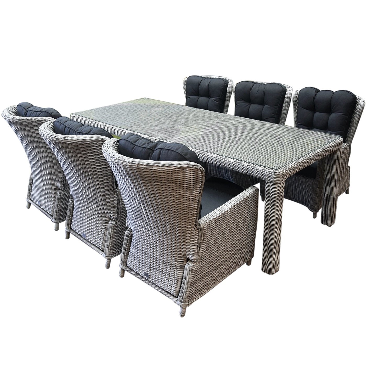 Marina lounge Bergamo dining tuinset 240x100xH75 cm 7-delig verstelbaar wit