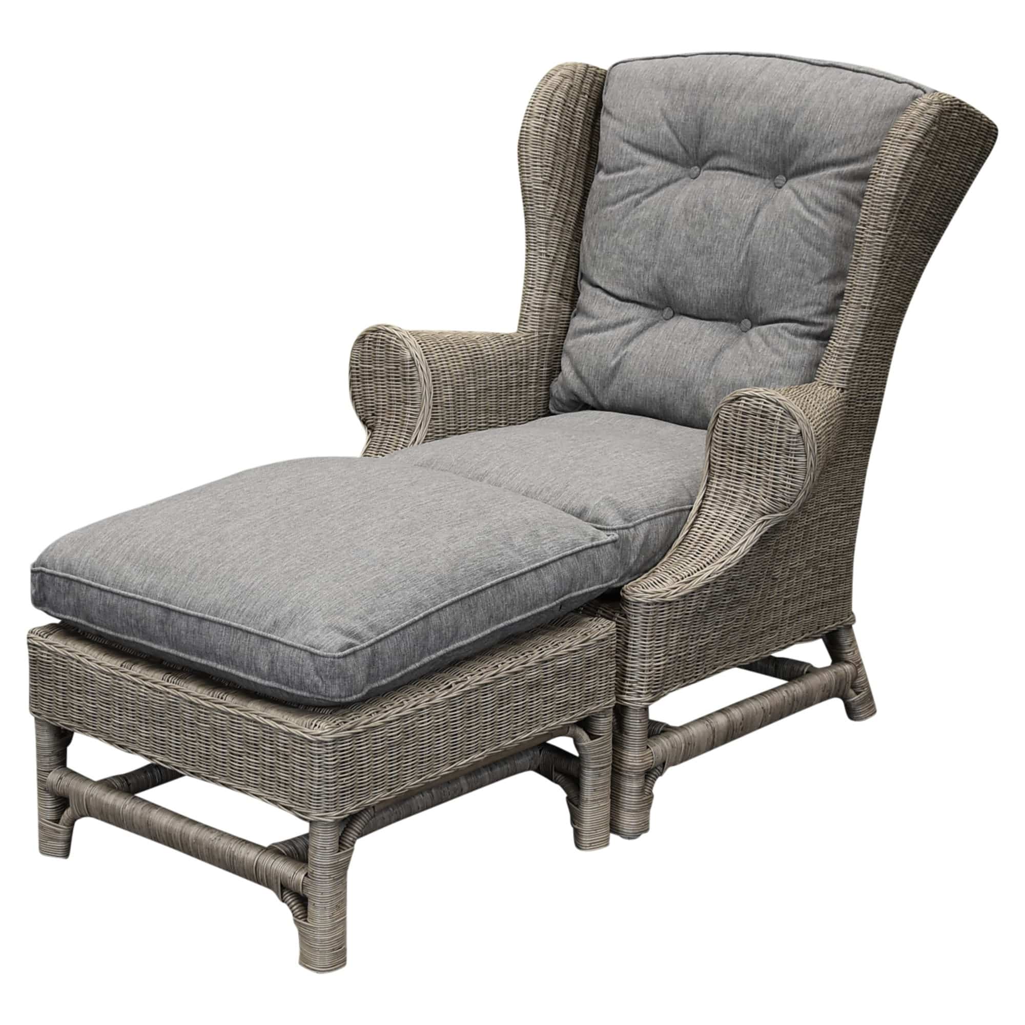 Mississippi Wing lounge tuinstoel met voetenbank 2 delig riet