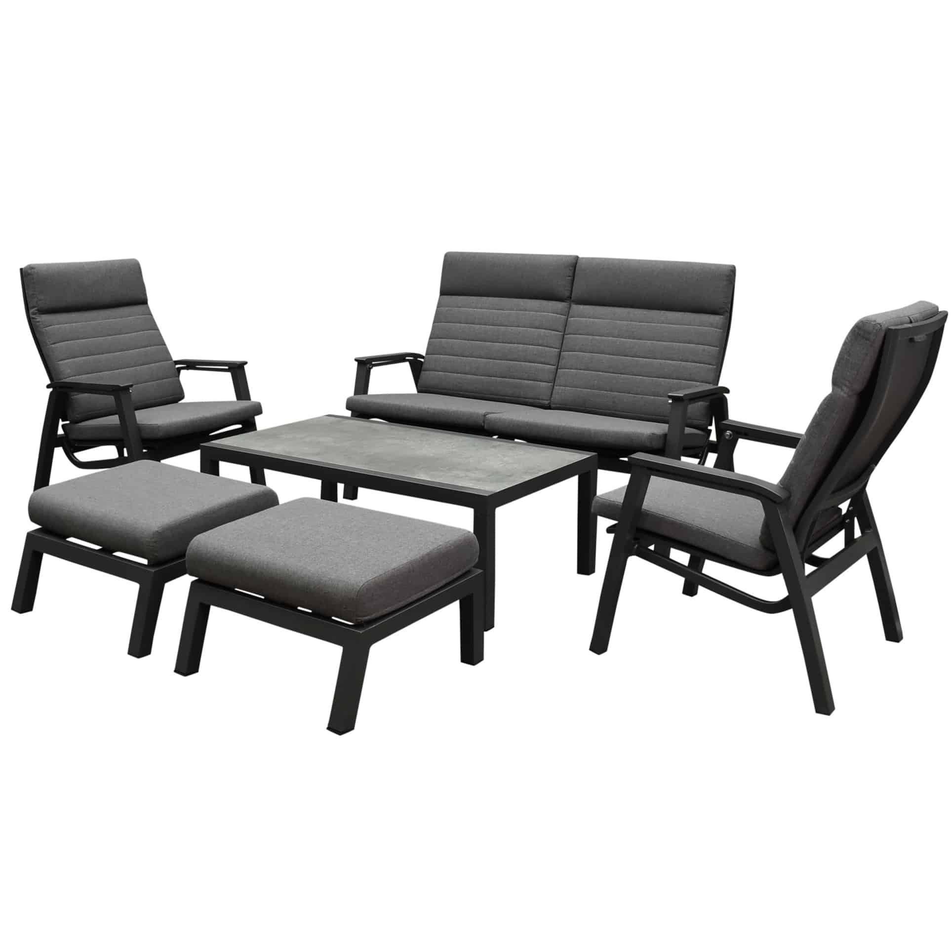 Monaco stoel bank loungeset 6 delig verstelbaar aluminium antraciet