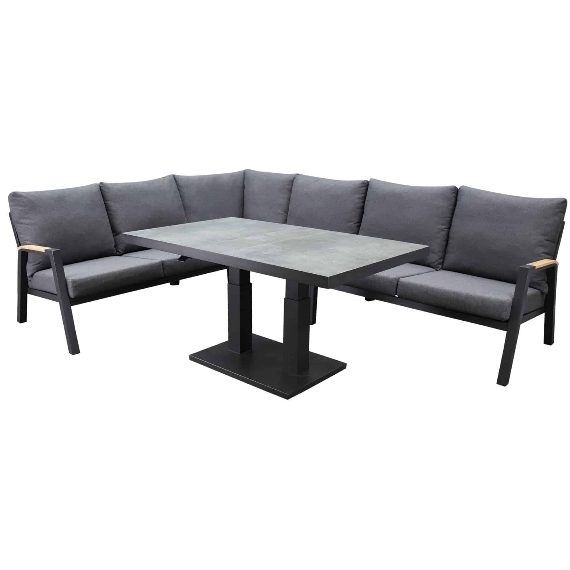 Montenegro dining hoek loungeset 5 delig met verstelbare tafel antraciet