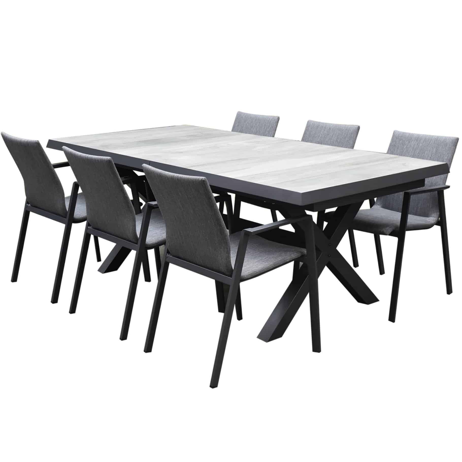 Nancy New Delhi dining tuinset uitschuifbaar 204-264x103xH74,5 cm 7 delig aluminium