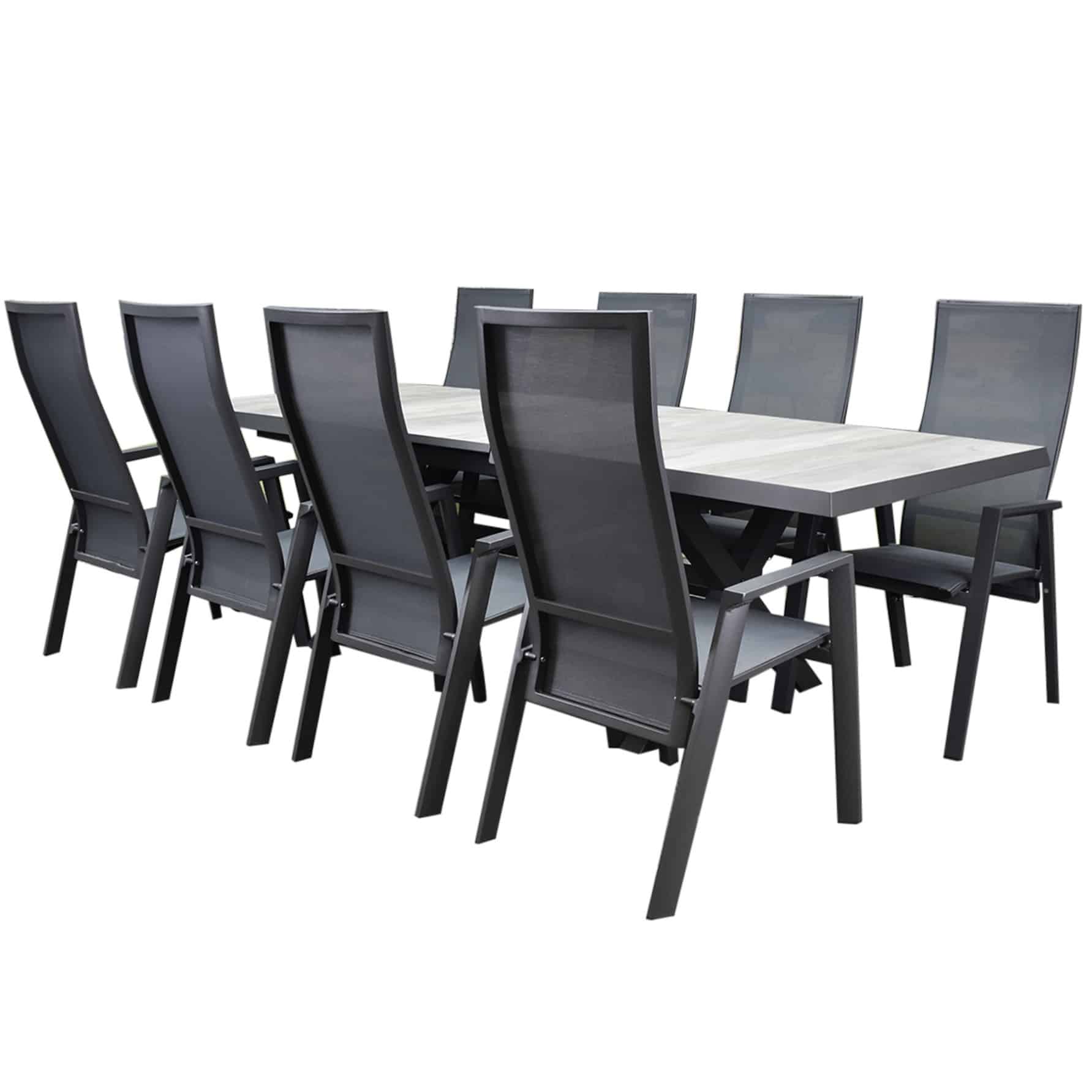 Nancy New Delhi dining tuinset uitschuifbaar 204-264x103xH74,5 cm 9 delig verstelbaar