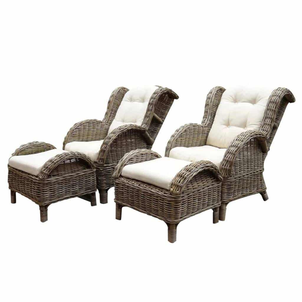 Naturel lounge balkonset 4-delig naturel rotan wit