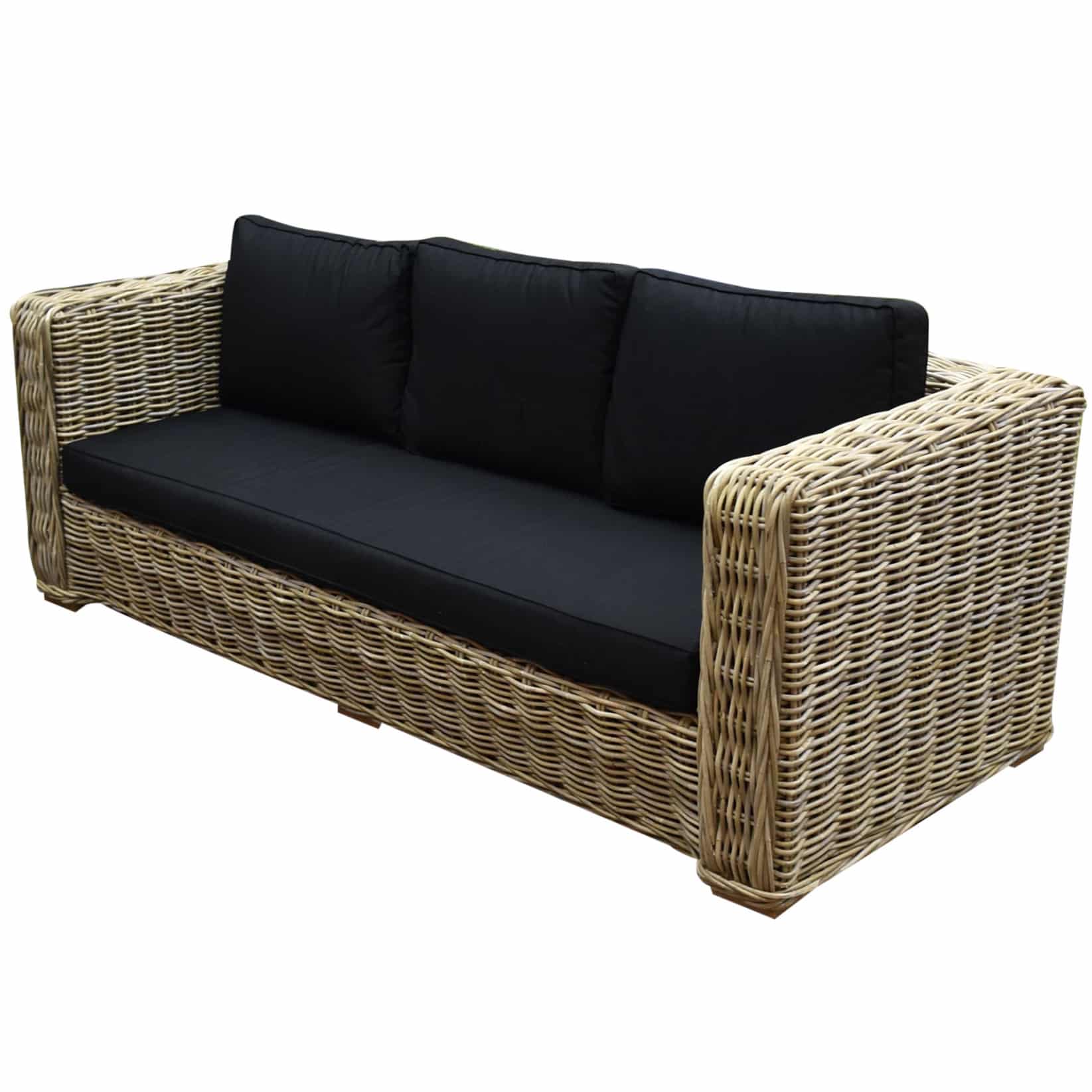 Nissah 3-zitsbank naturel rotan - olefin black - urecel foam