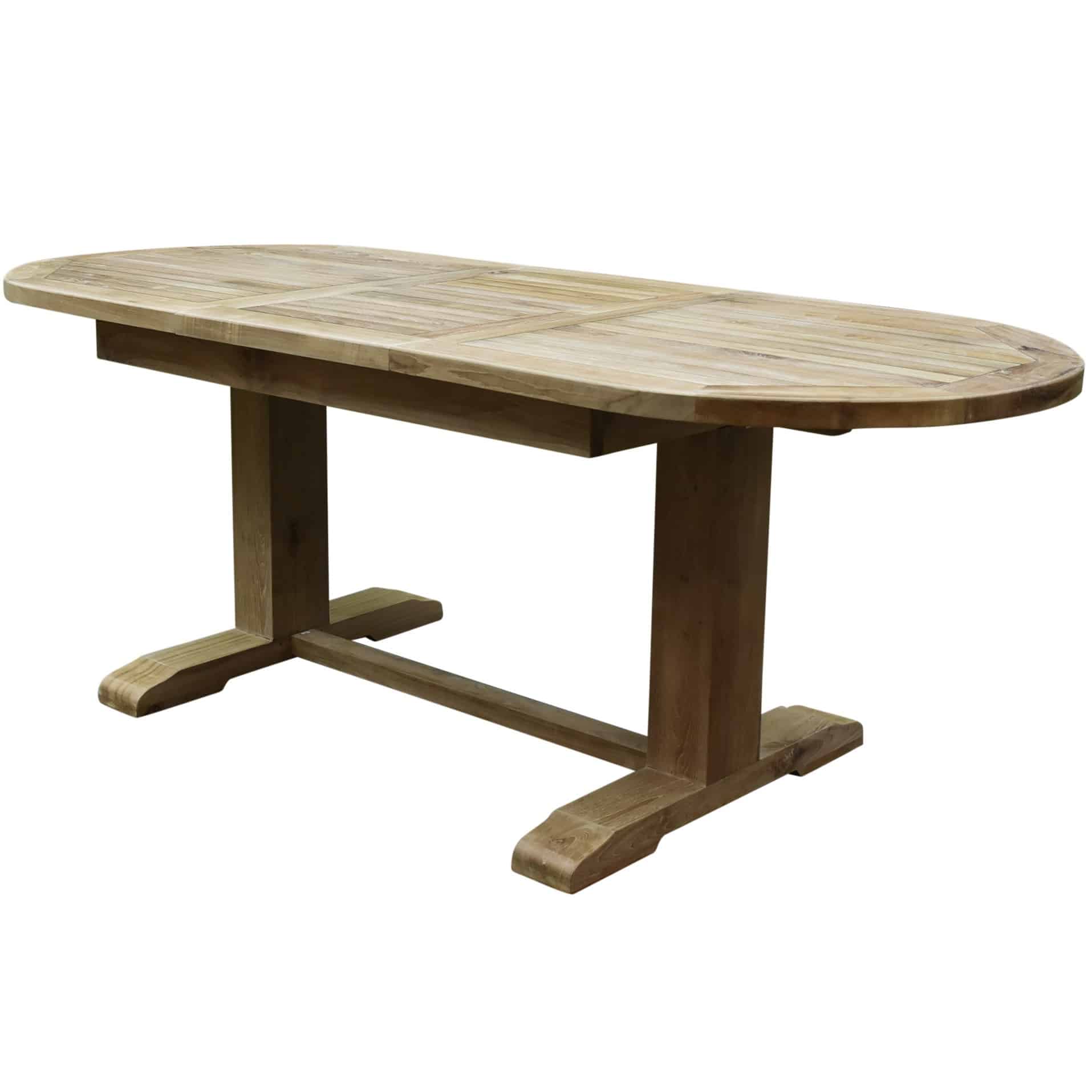 Ovaal uitschuifbare diningtafel 160-210x90xH77 cm teak bladdikte 4 cm (legs 12x12cm)