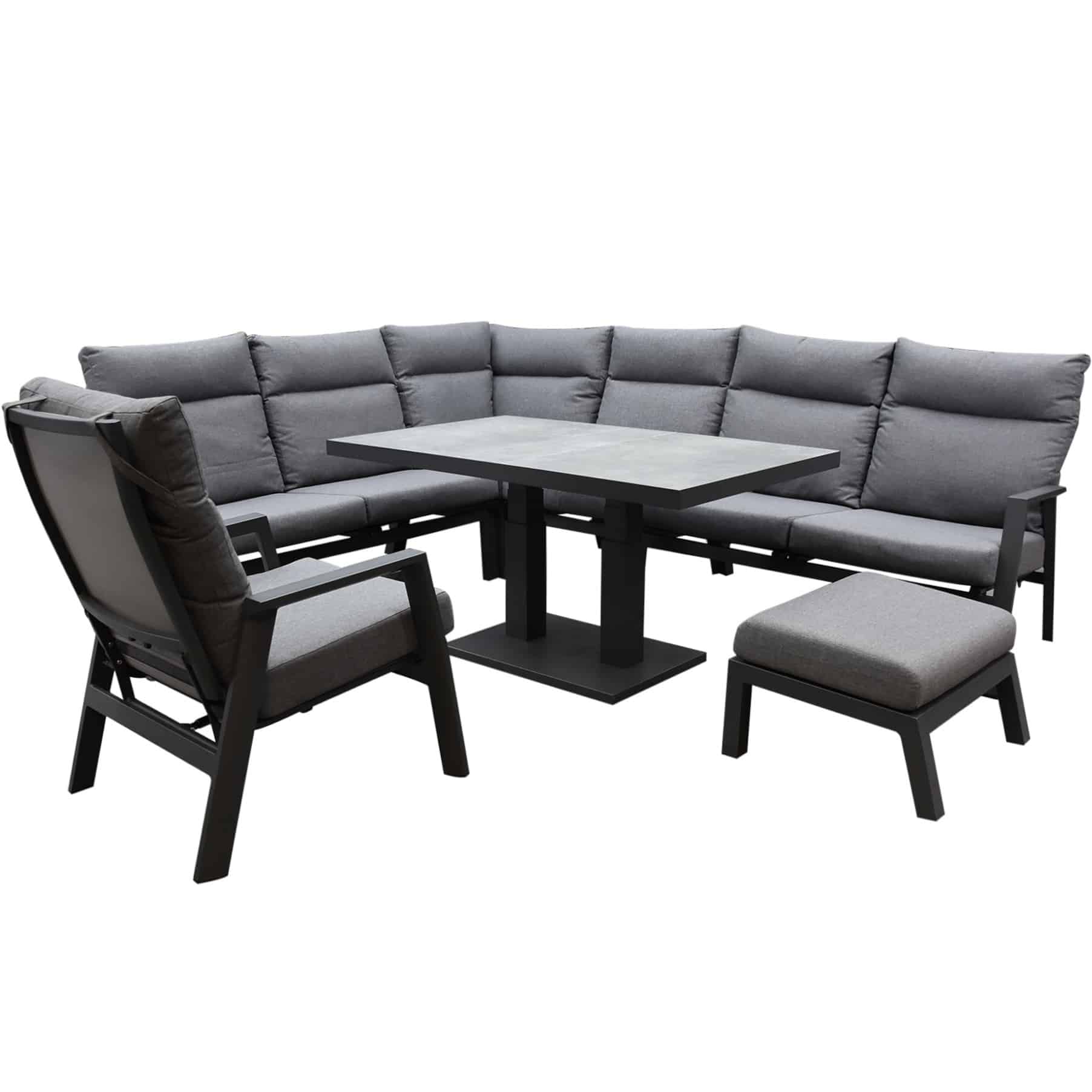 Pacific hoek dining loungeset 7 delig aluminium verstelbaar