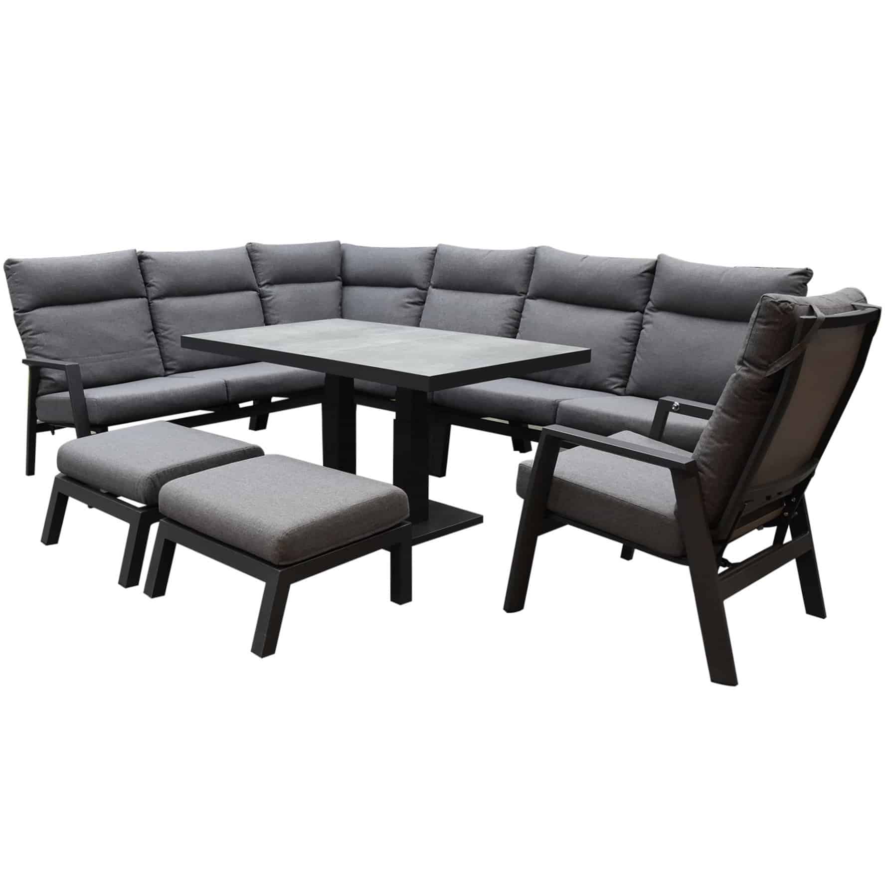 Pacific hoek dining loungeset 8 delig aluminium verstelbaar