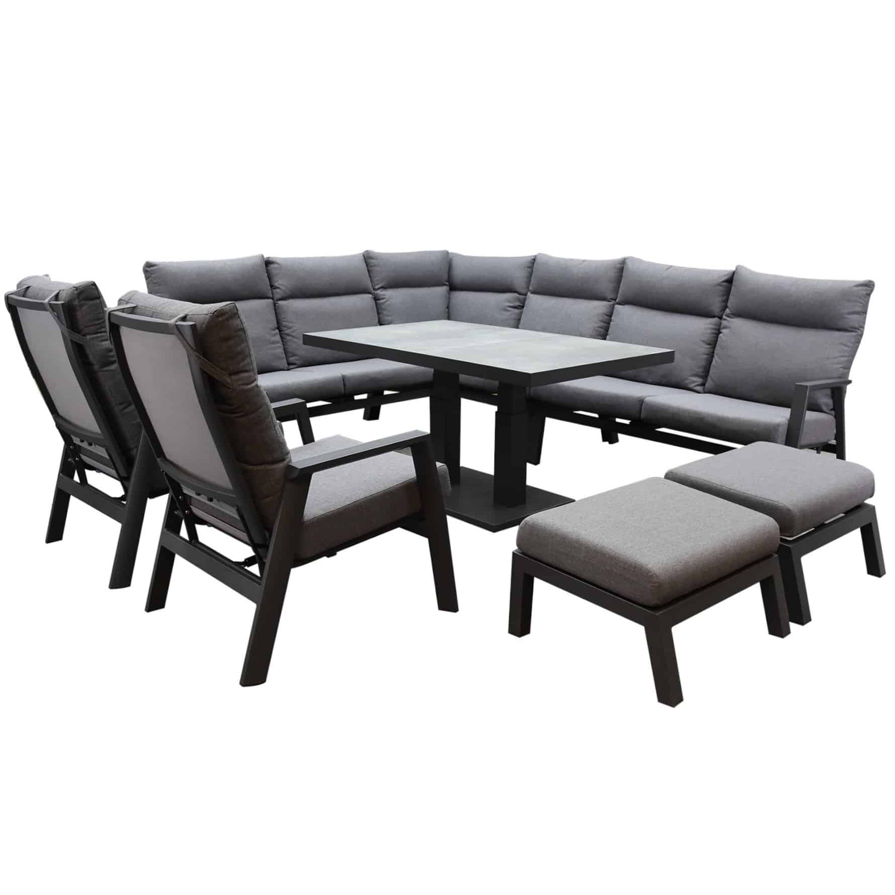 Pacific hoek dining loungeset 9 delig aluminium verstelbaar
