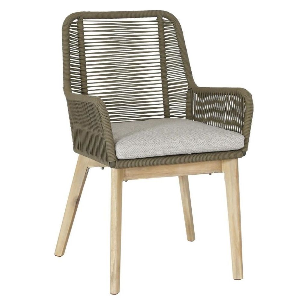 Padua dining tuinstoel | touw + hardhout | olijfgroen