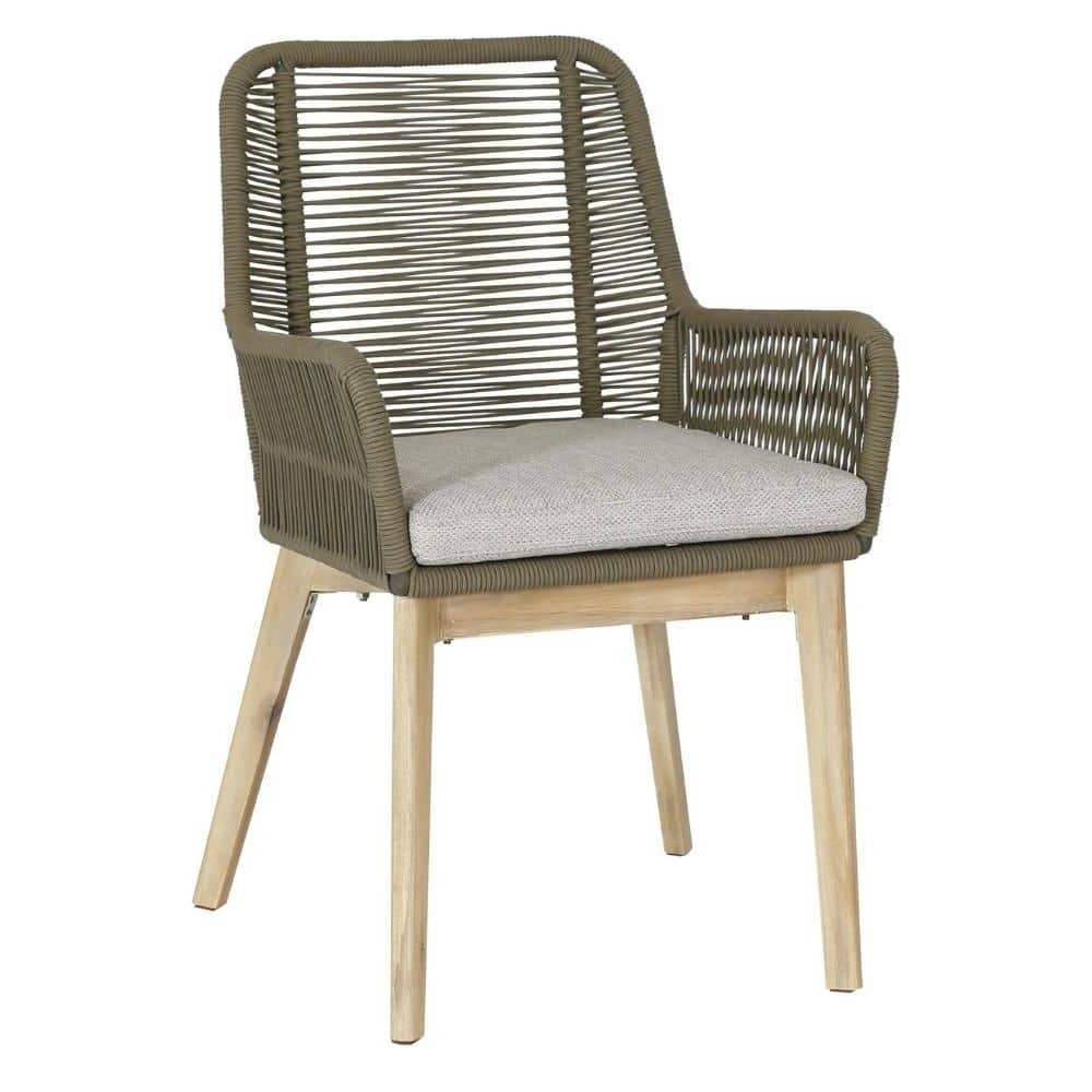 Padua dining tuinstoel | touw + hardhout | olijfgroen